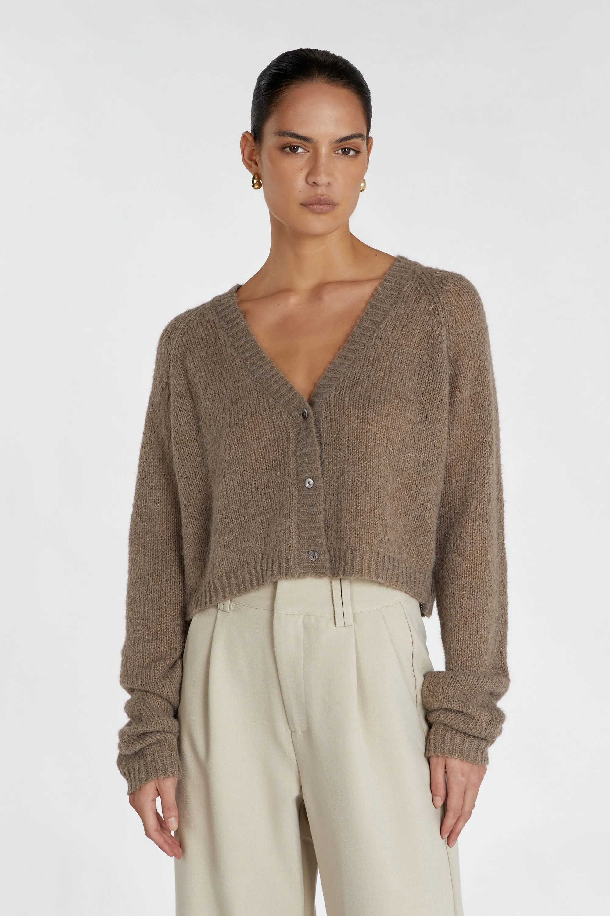 LAUREN LATTE FLUFFY CROP CARDIGAN