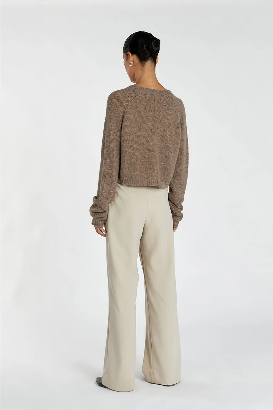 LAUREN LATTE FLUFFY CROP CARDIGAN