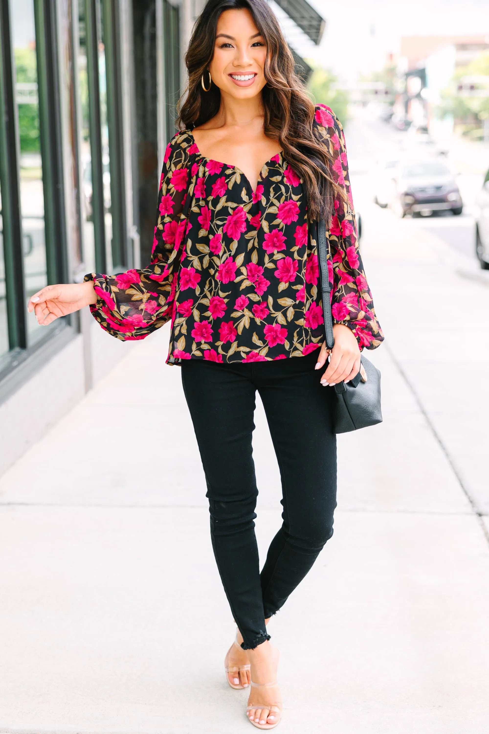 Life Of Love Black Floral Blouse
