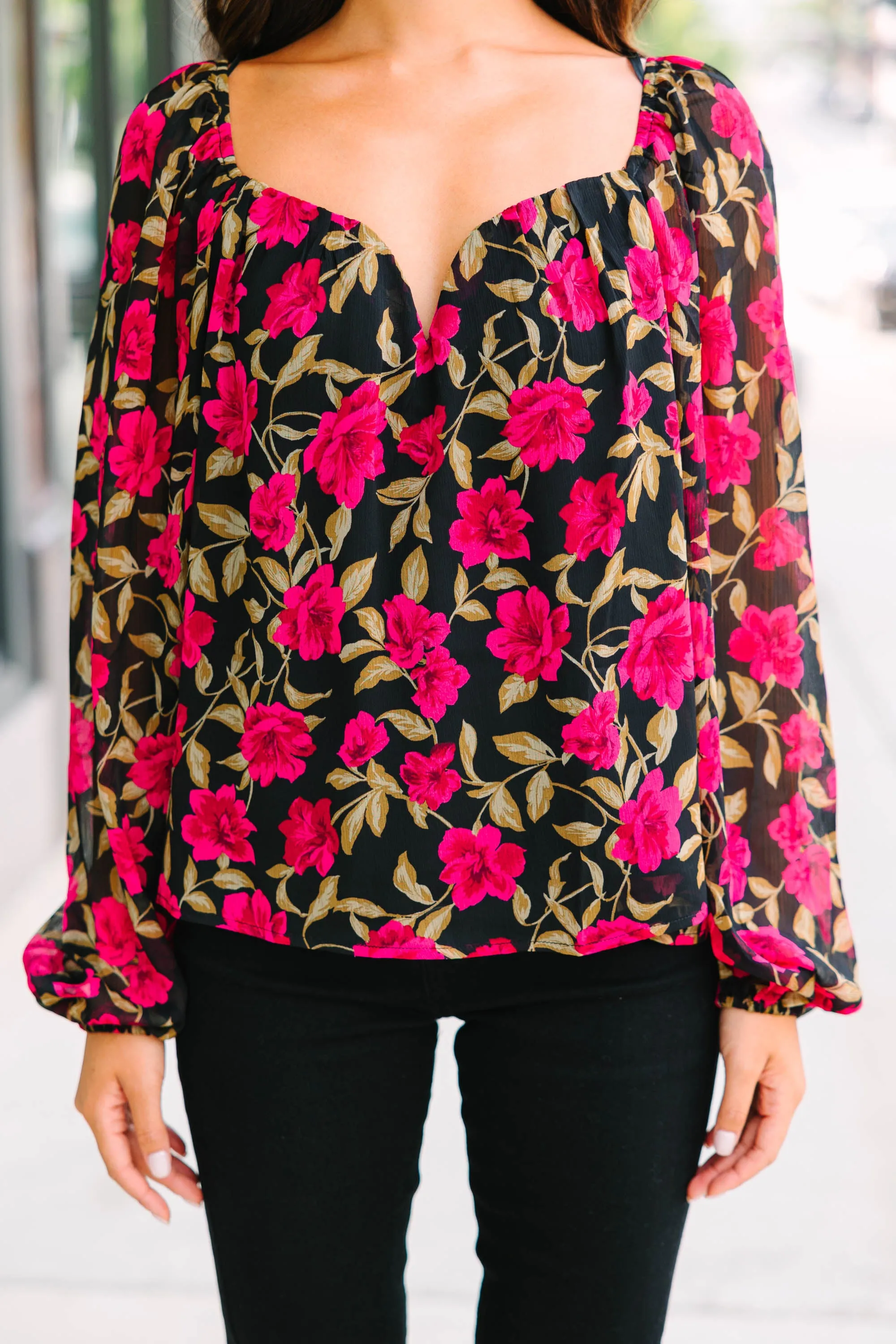 Life Of Love Black Floral Blouse