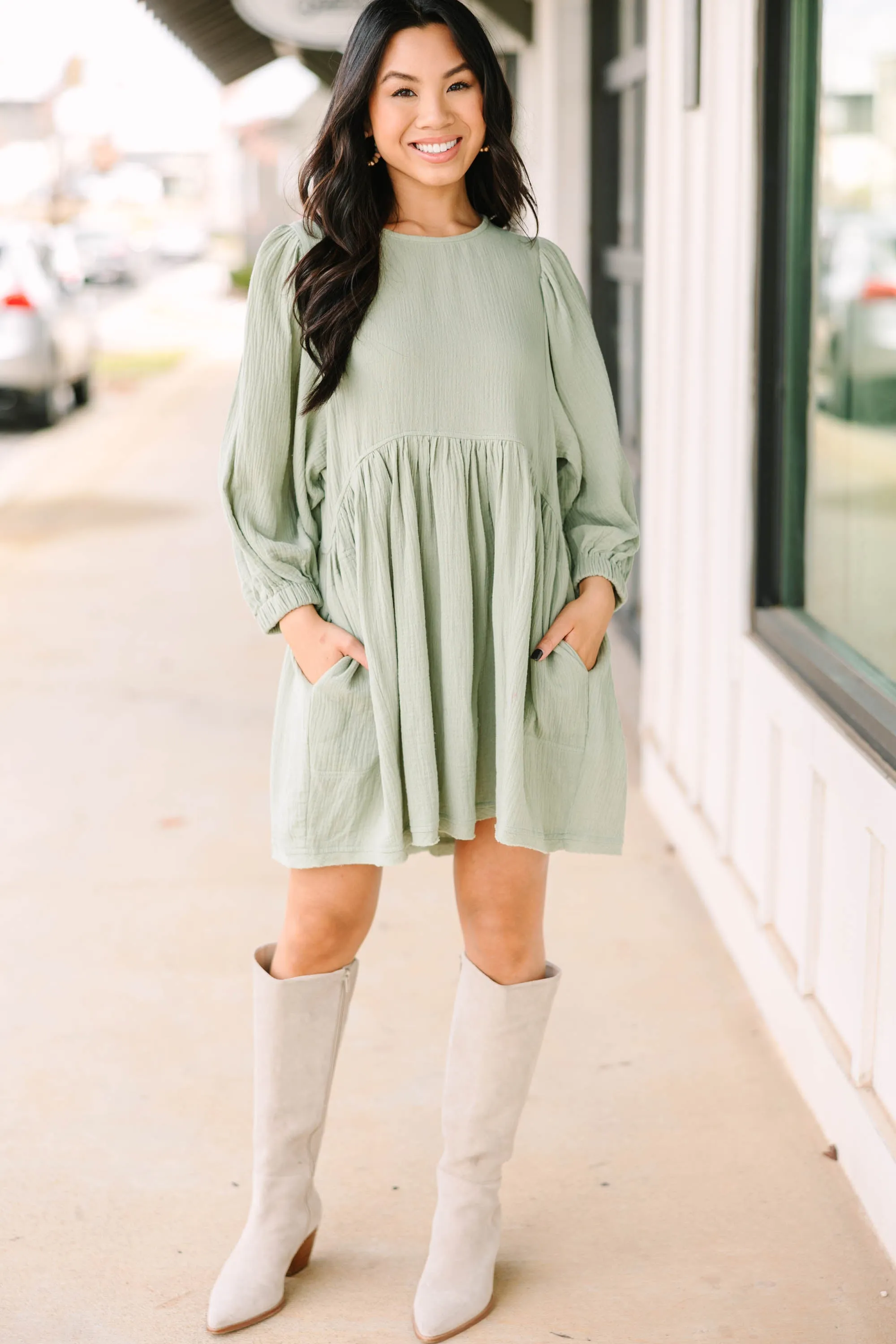 Live Free Sage Green Cotton Dress