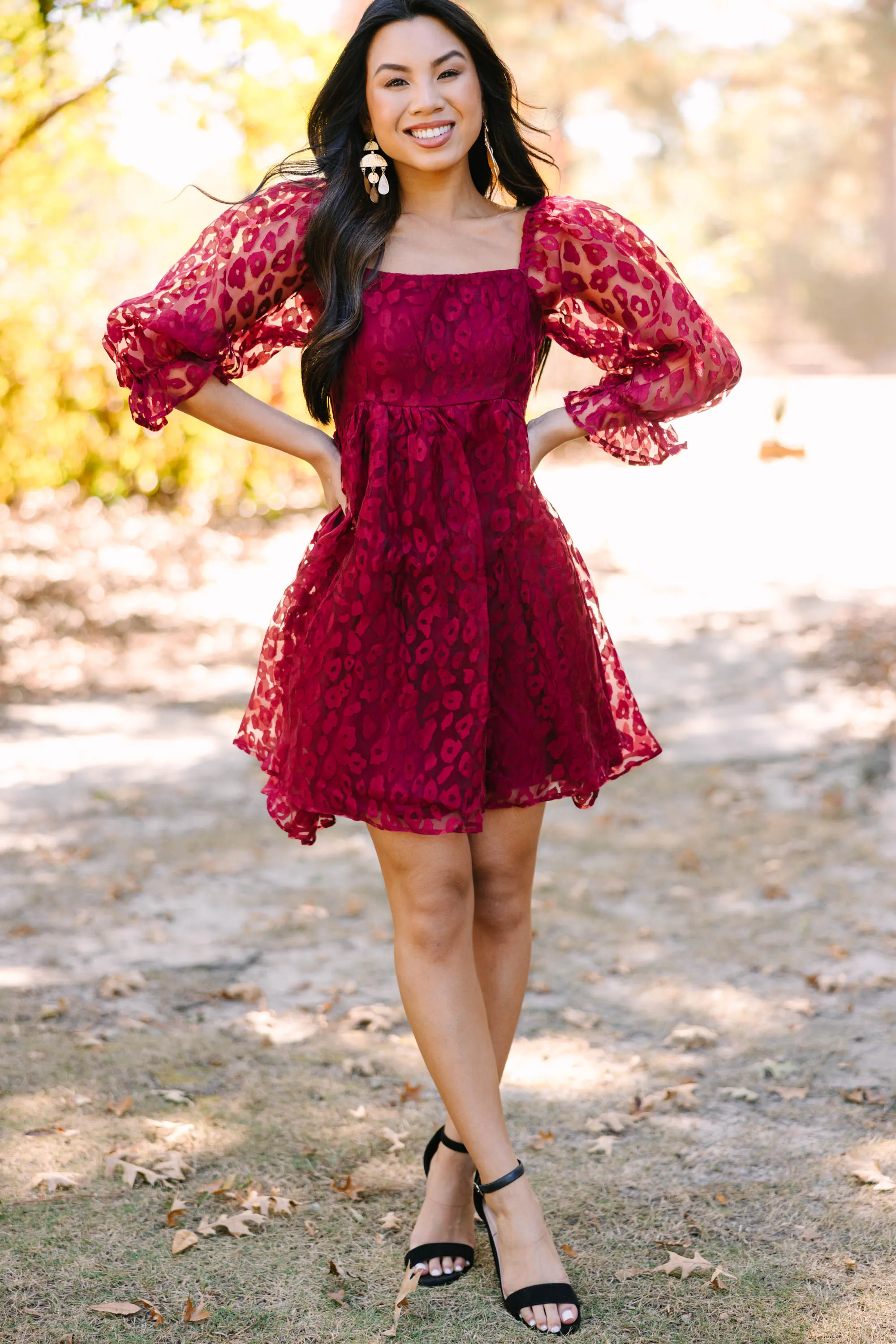 Living Your Dreams Burgundy Red Leopard Babydoll Dress