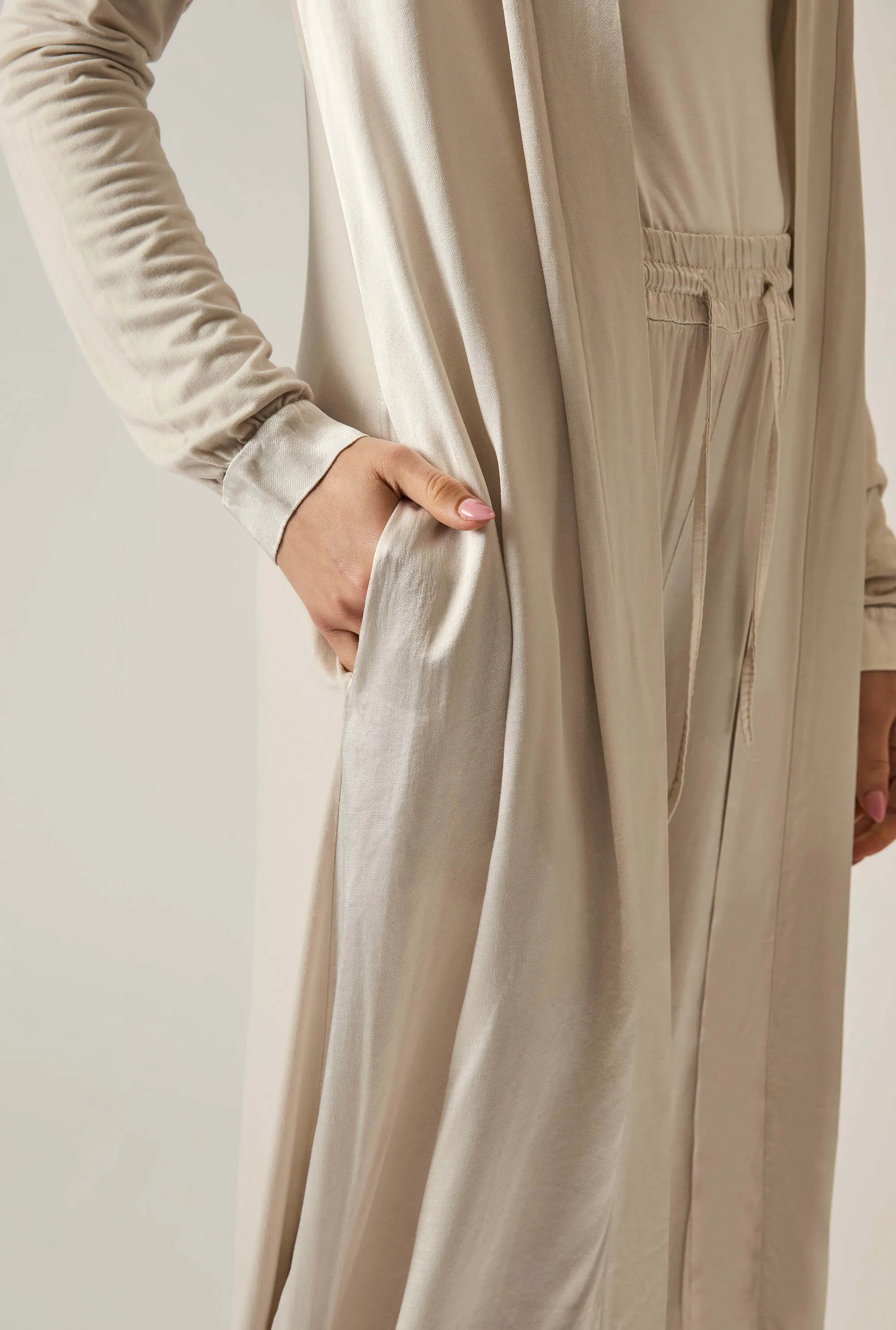 Long Satin Beige Cardigan
