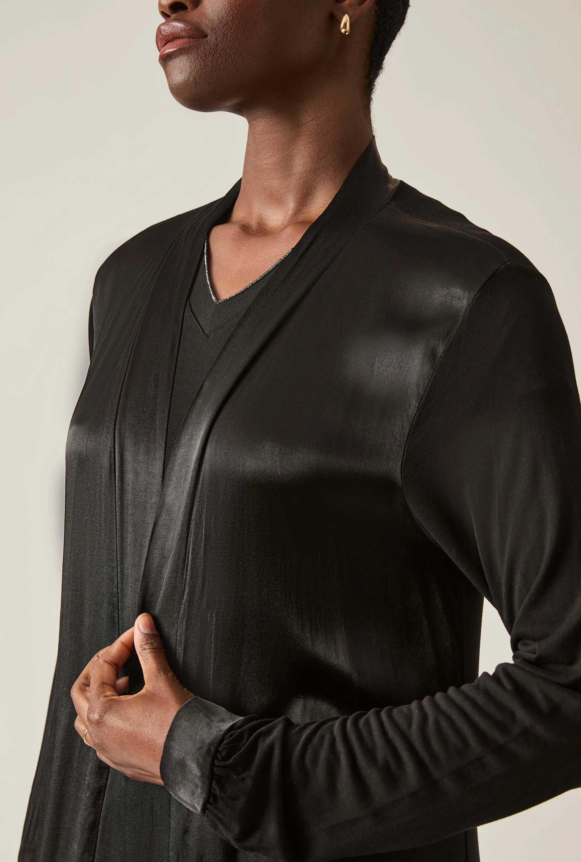Long Satin Black Cardigan