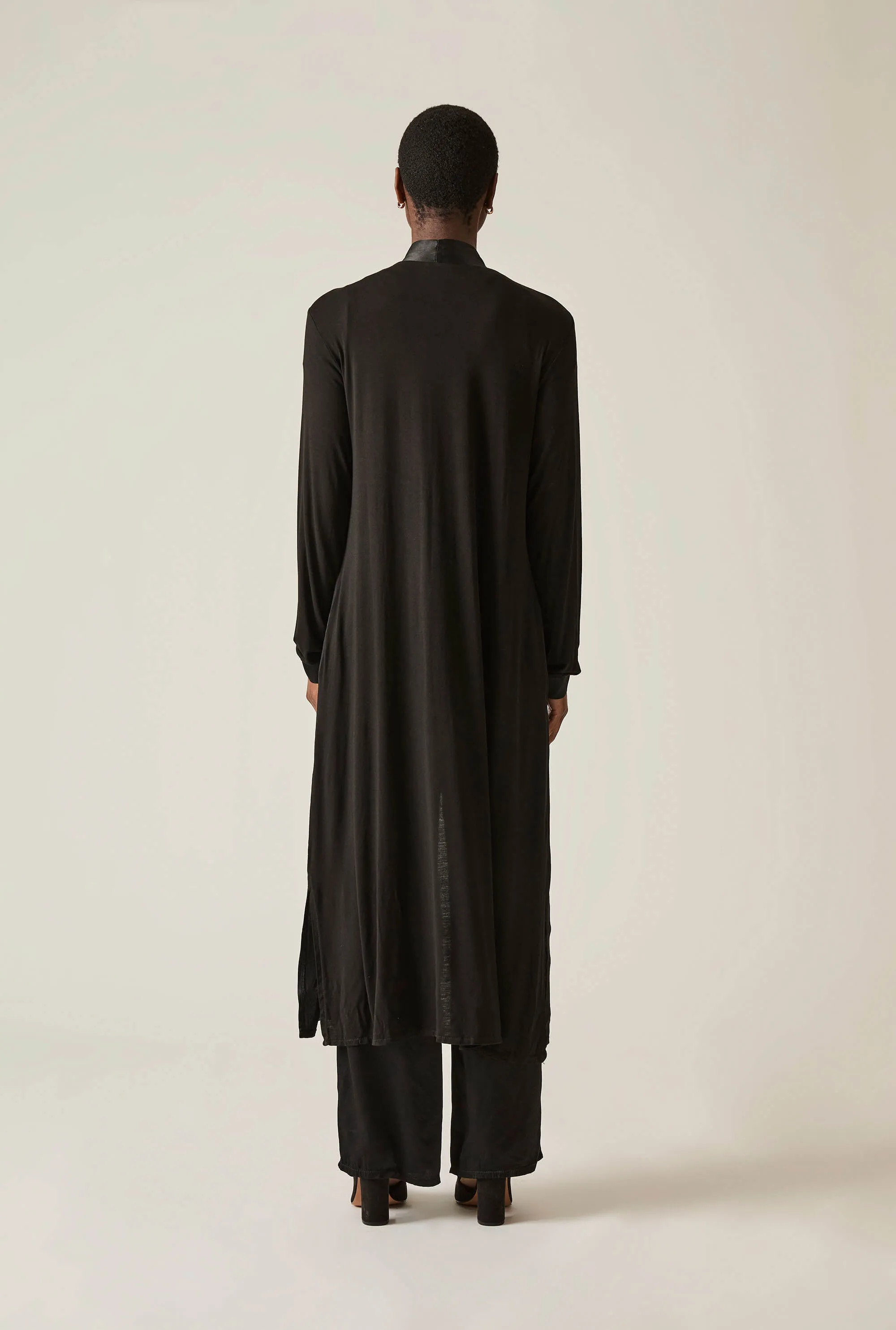 Long Satin Black Cardigan