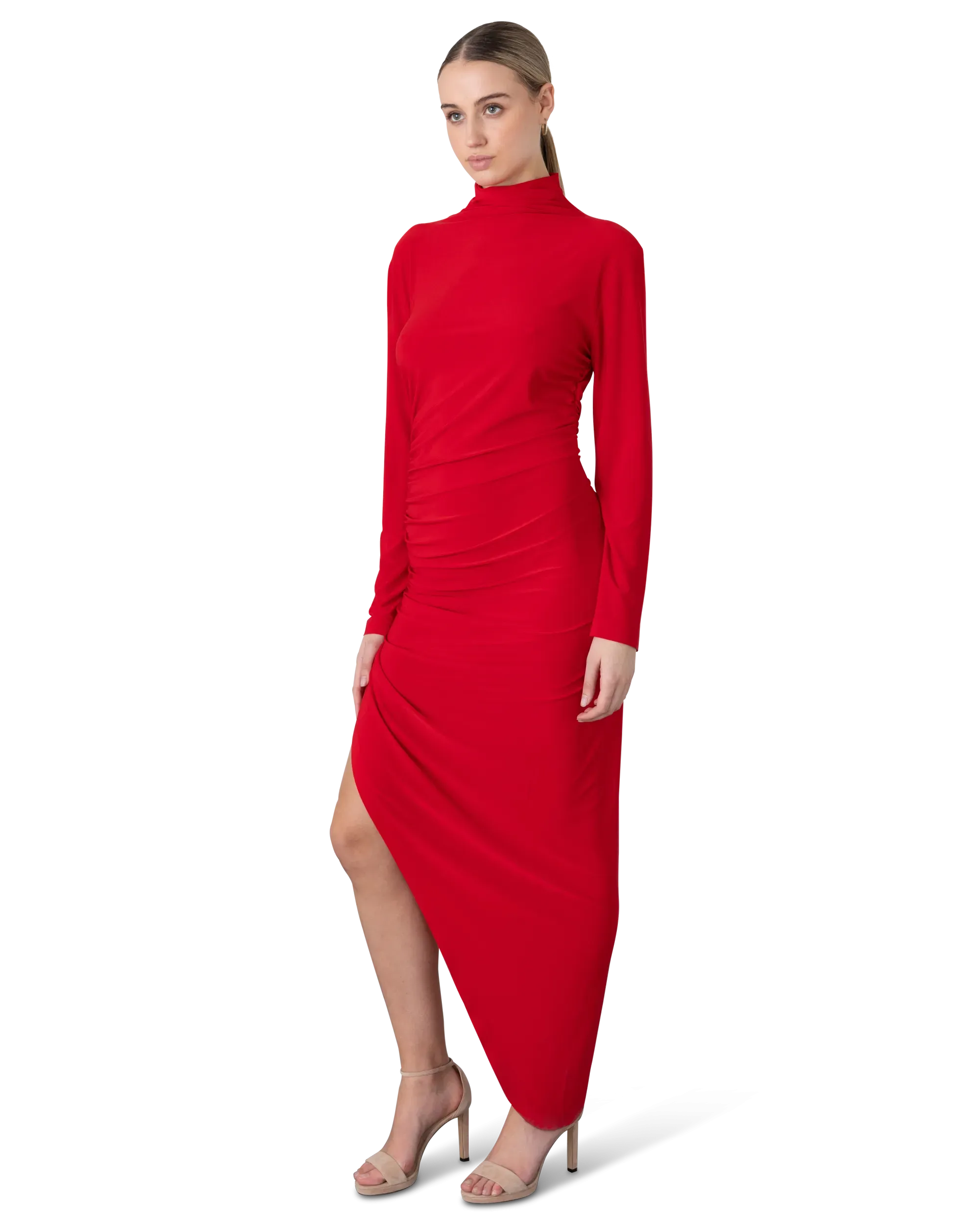 Long Sleeve Side Draped Gown