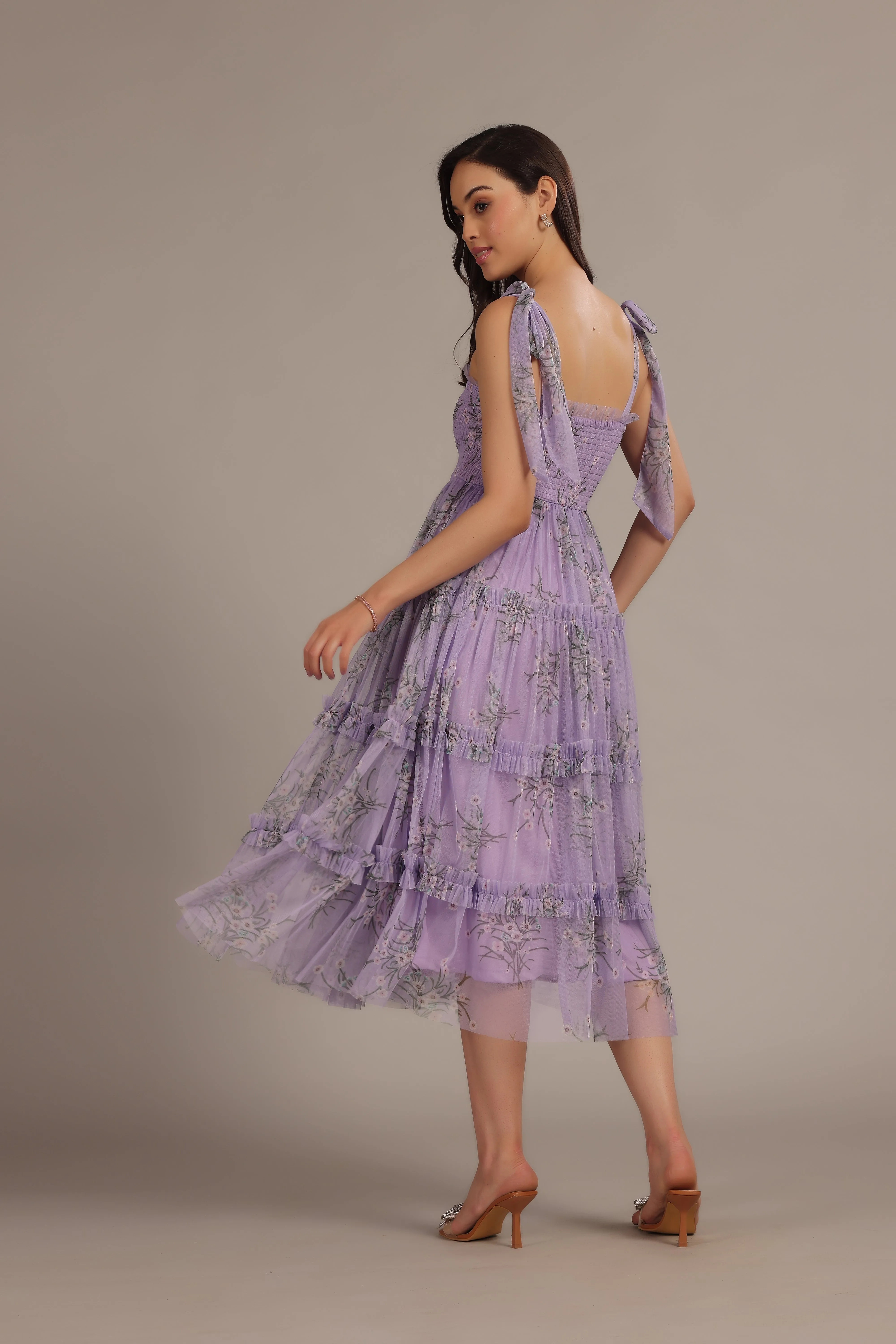 Louise Midi Dress in Lilac Floral