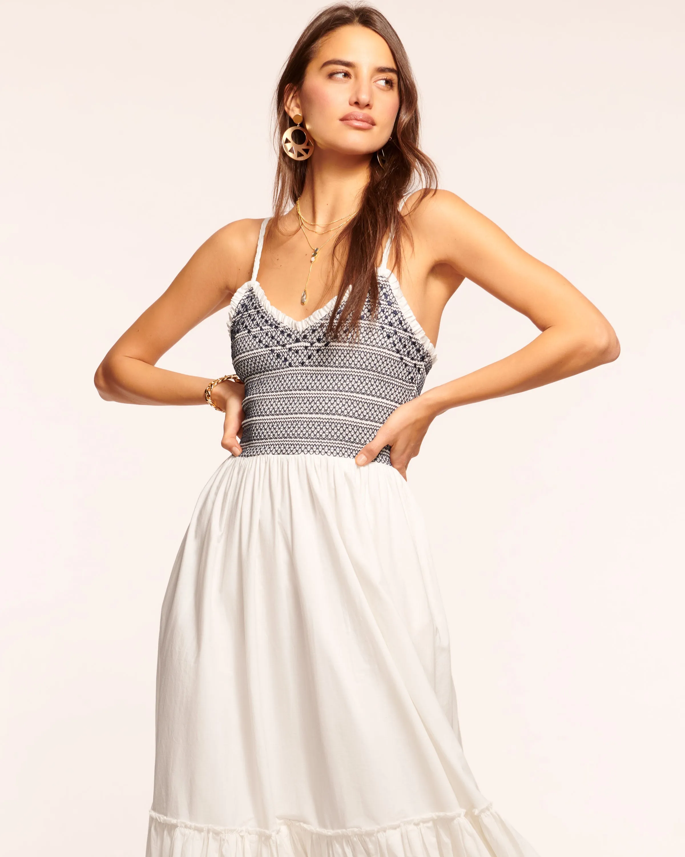 Lucia Smocked Cotton Poplin Maxi Dress
