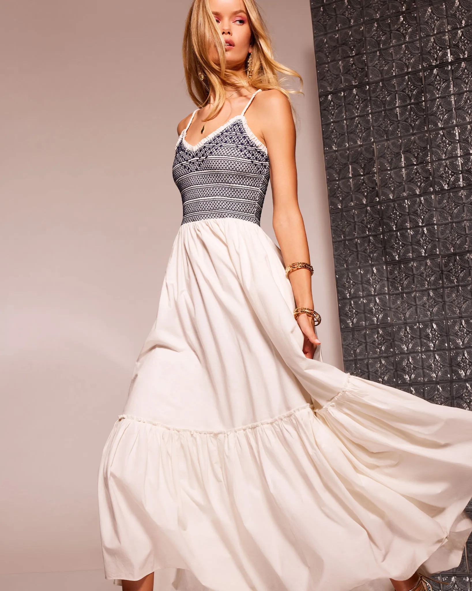 Lucia Smocked Cotton Poplin Maxi Dress