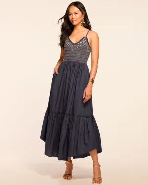 Lucia Smocked Cotton Poplin Maxi Dress