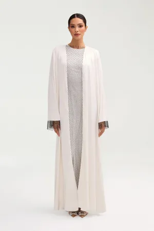 Lyana Crystal Satin Abaya - White