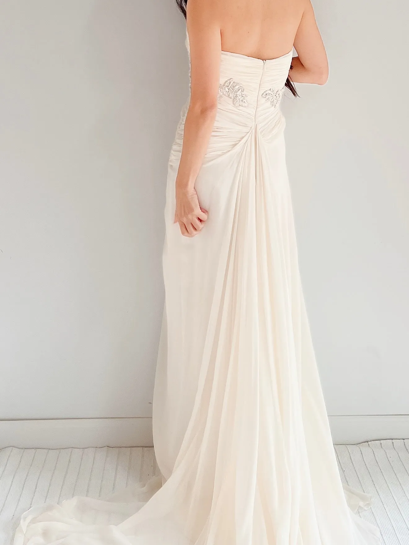 Marchesa Ivory Silk Chiffon Draped Gown - M/L 10