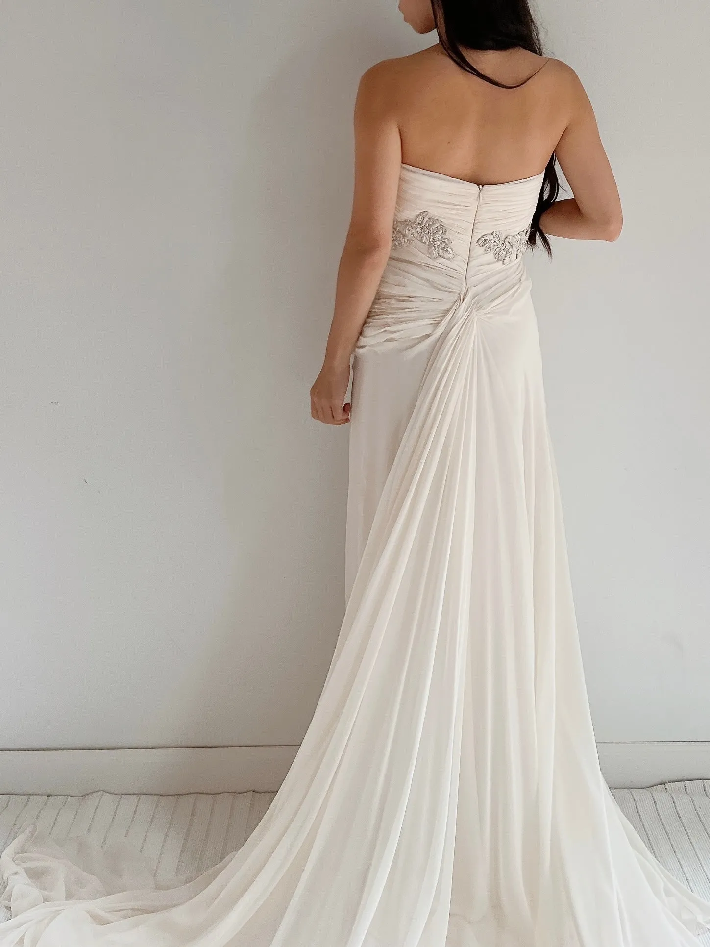 Marchesa Ivory Silk Chiffon Draped Gown - M/L 10