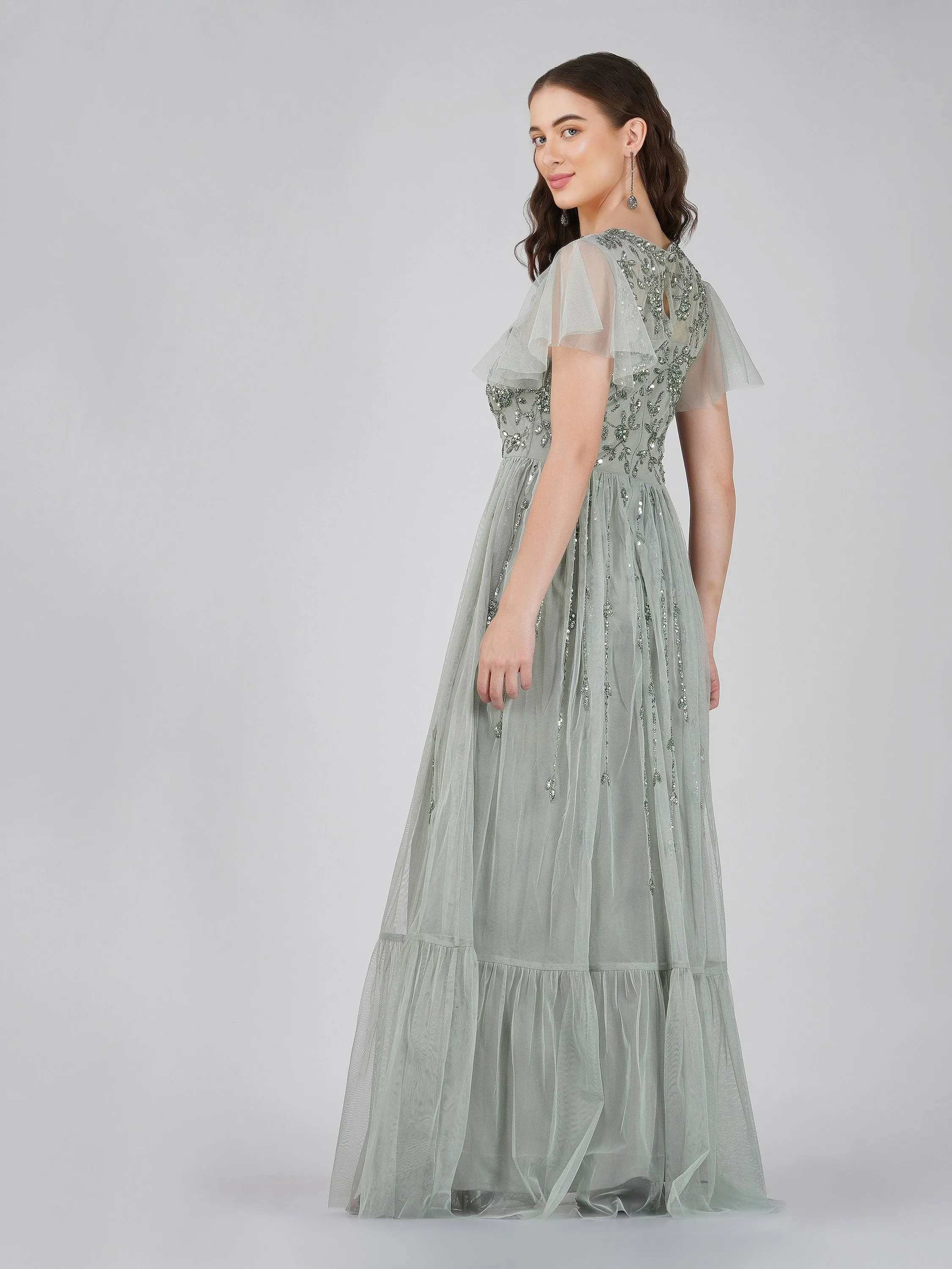 Marly Sage Green Embellished Maxi Dress