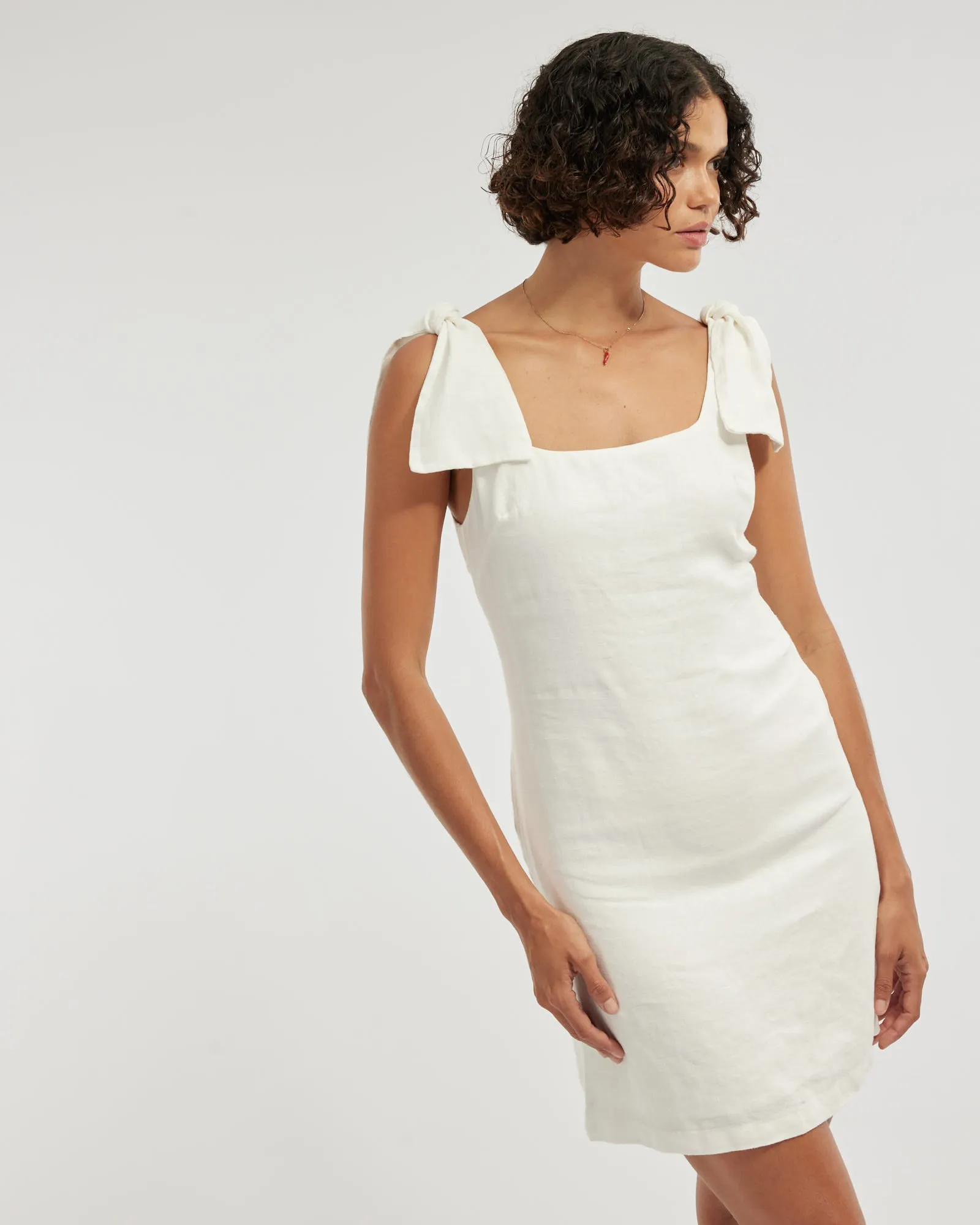 Mavie Bow Linen Mini Dress - White