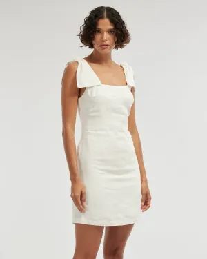 Mavie Bow Linen Mini Dress - White