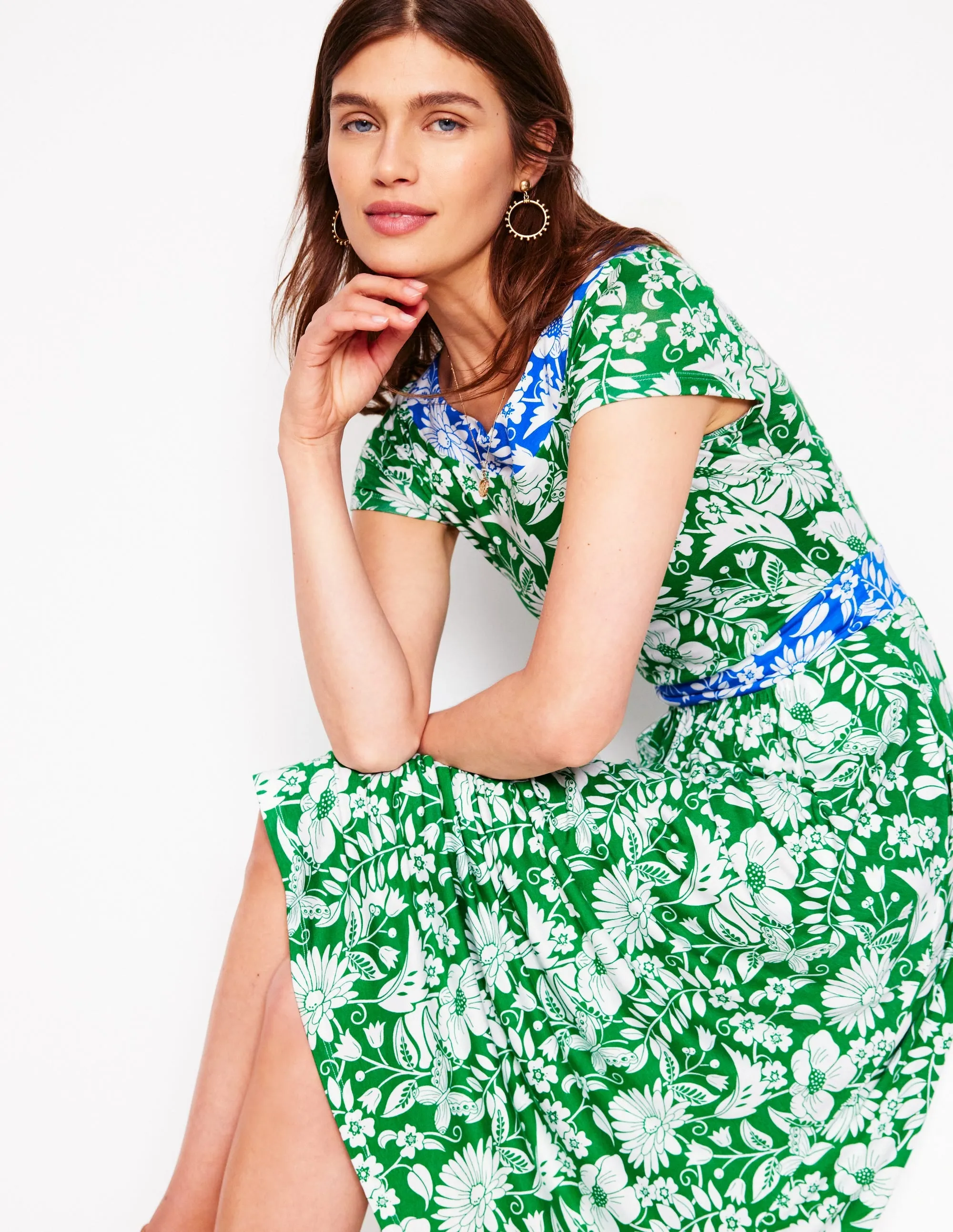 Melanie Jersey Midi Dress-Rich Emerald. Wildflower Trail