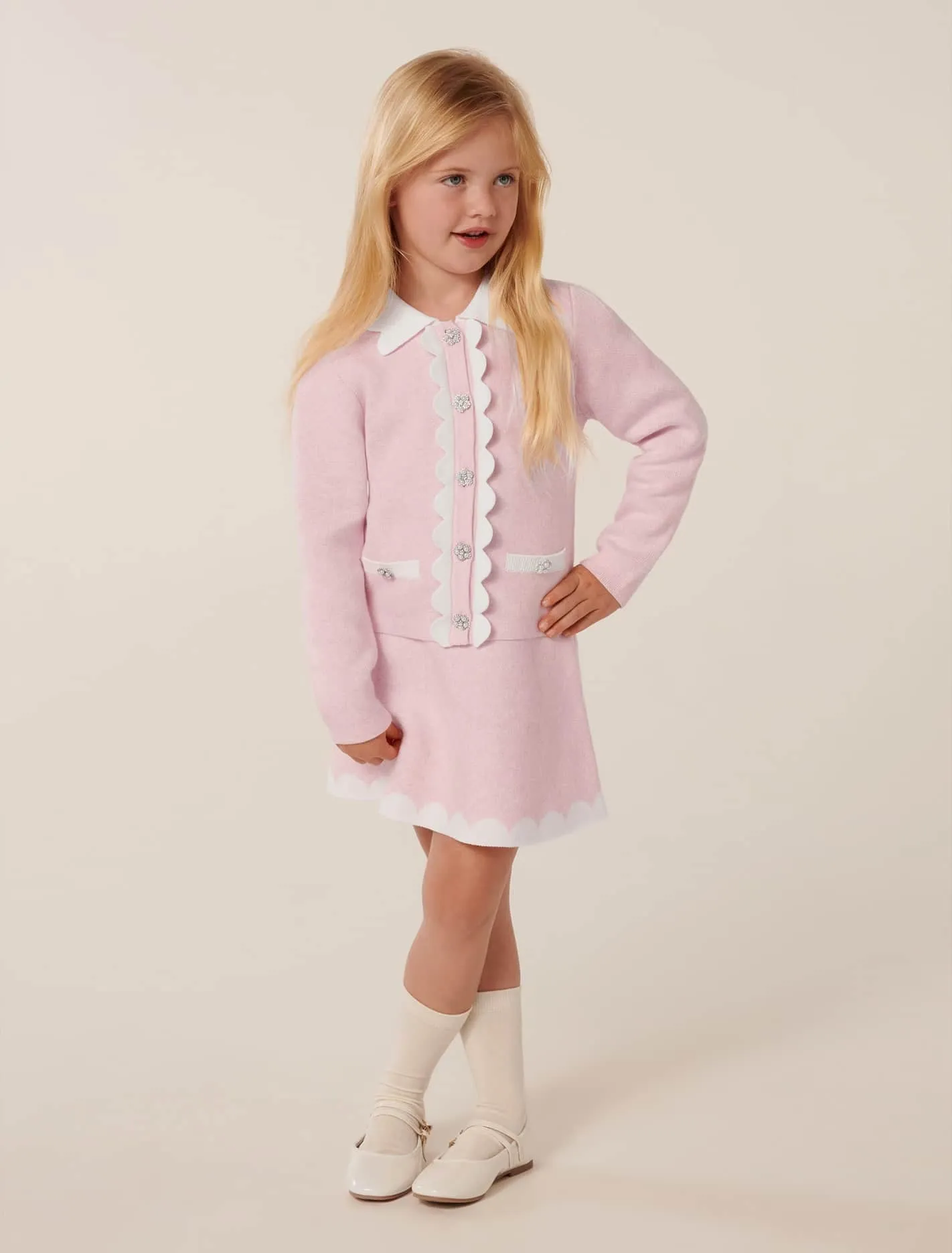Miriam Girls Scallop Knit Cardigan