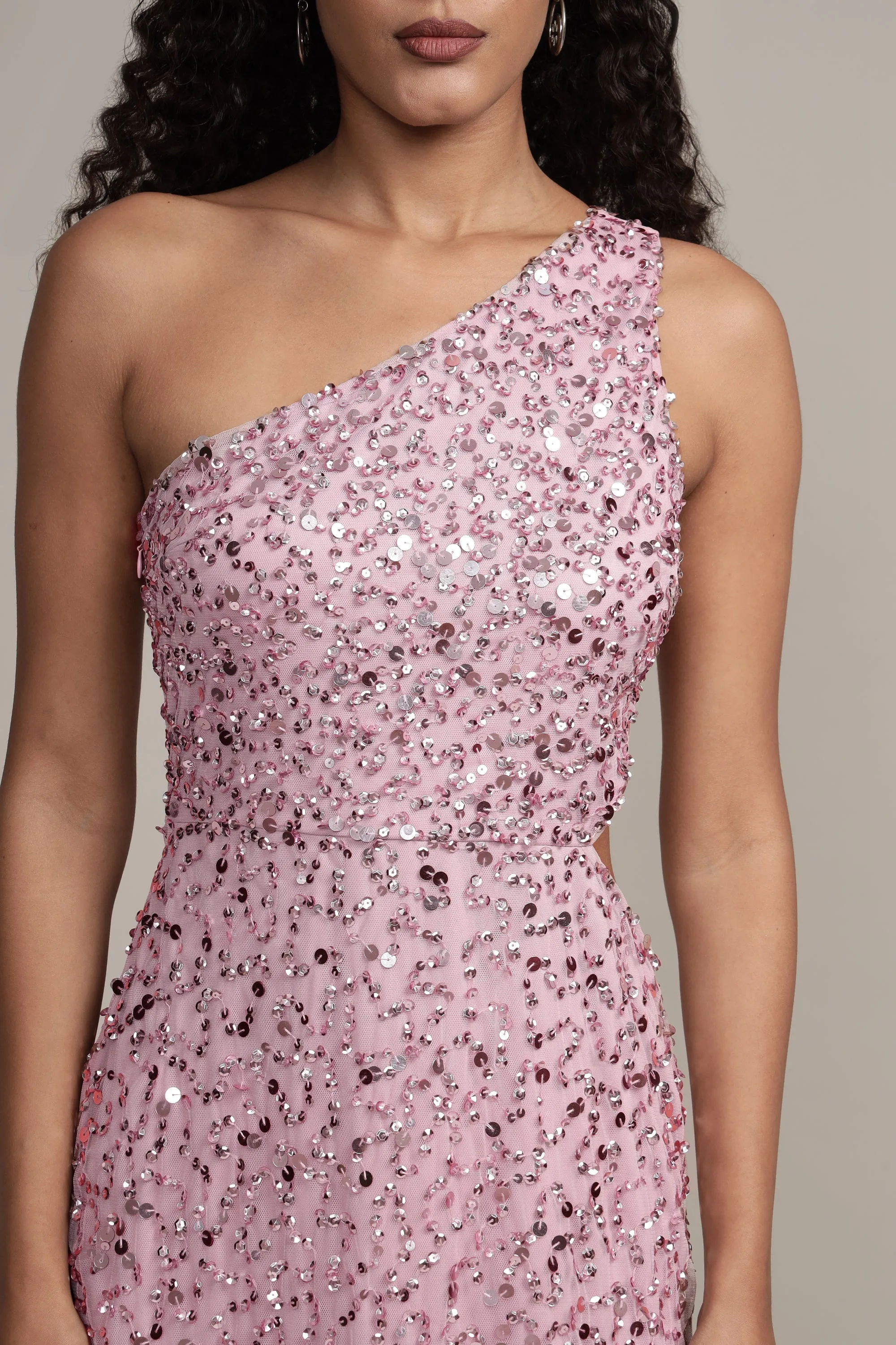 Naeve One Shoulder Sequin Dress in Pink