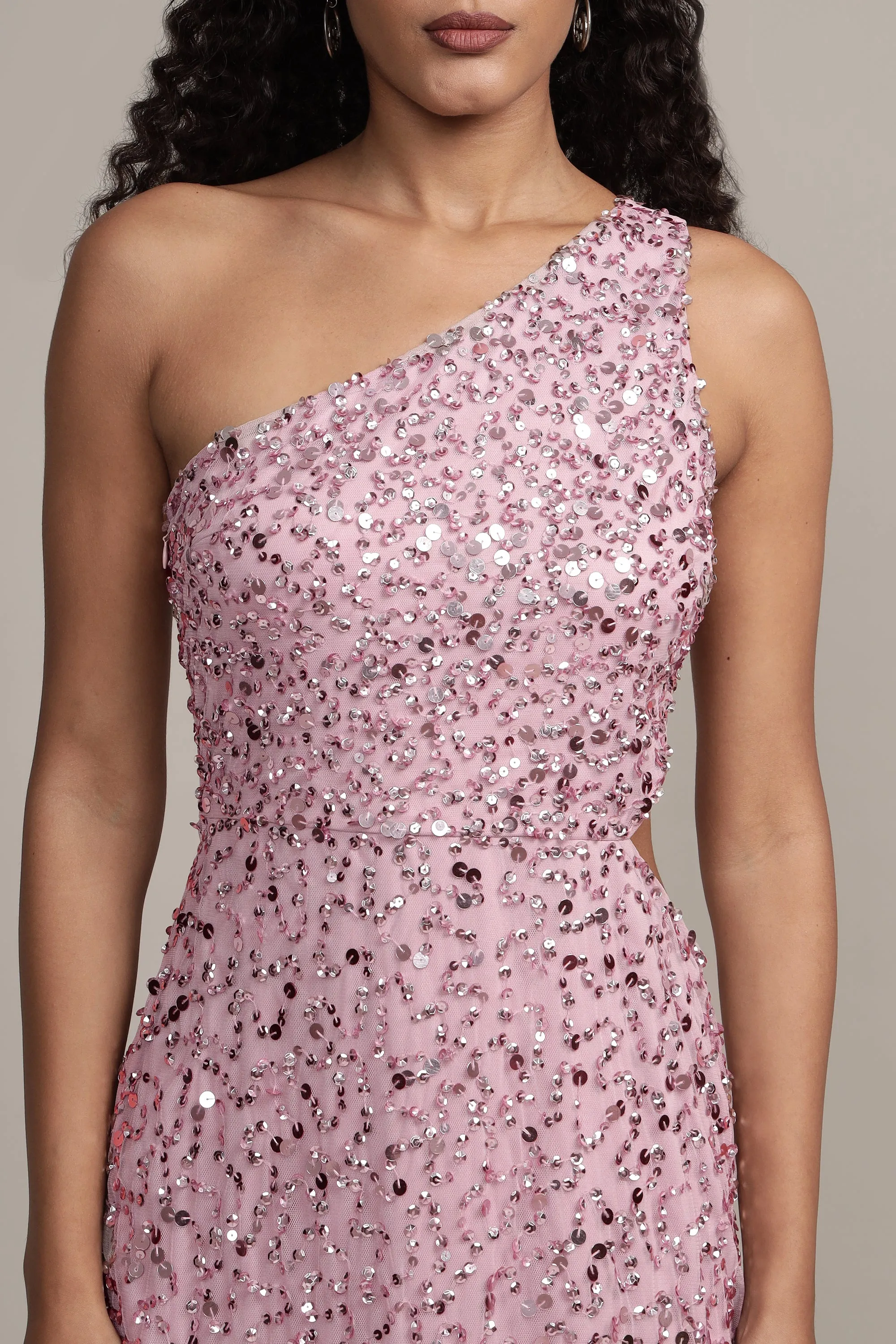 Naeve One Shoulder Sequin Dress in Pink