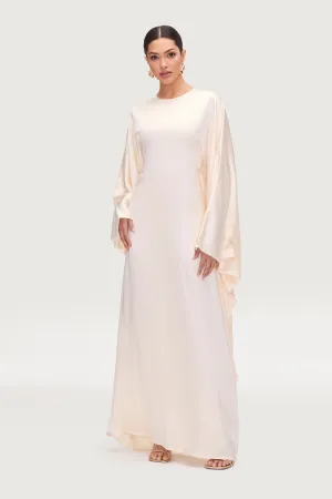 Nayla Silk Butterfly Inner Tie Abaya Dress - Pearl