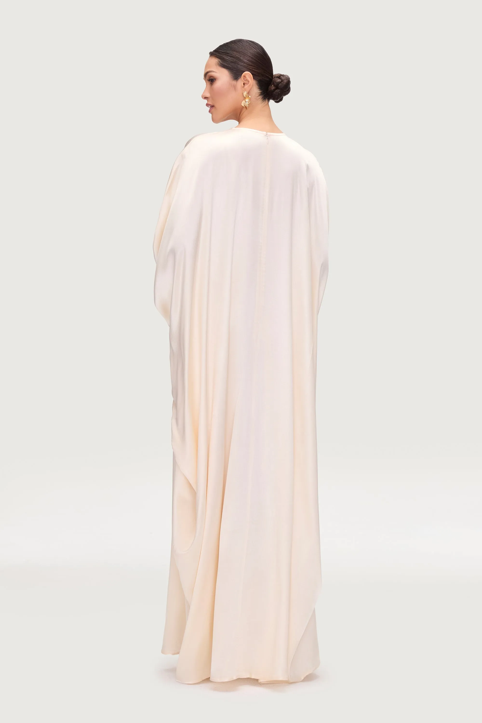 Nayla Silk Butterfly Inner Tie Abaya Dress - Pearl