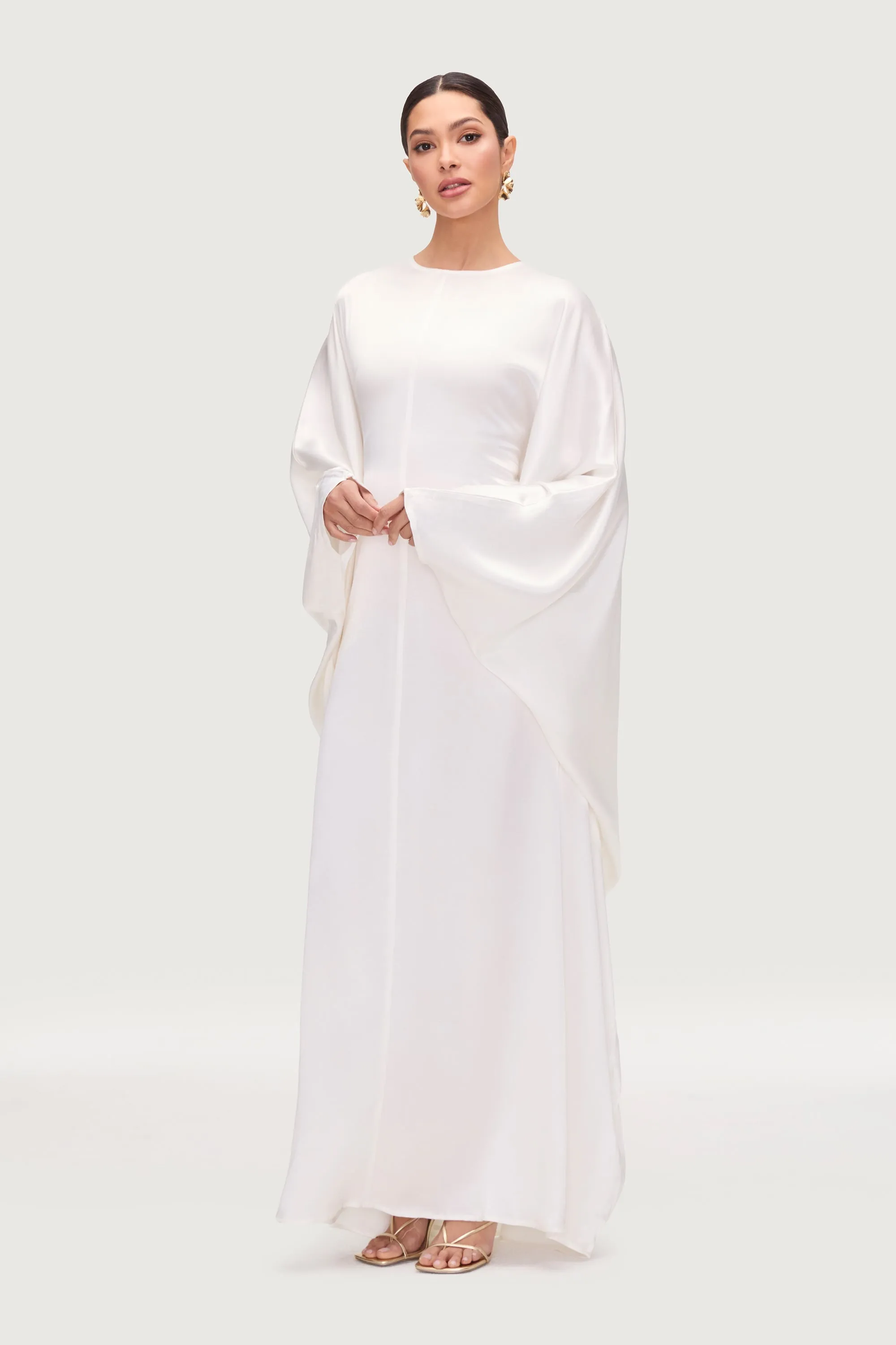 Nayla Silk Butterfly Inner Tie Abaya Dress - White