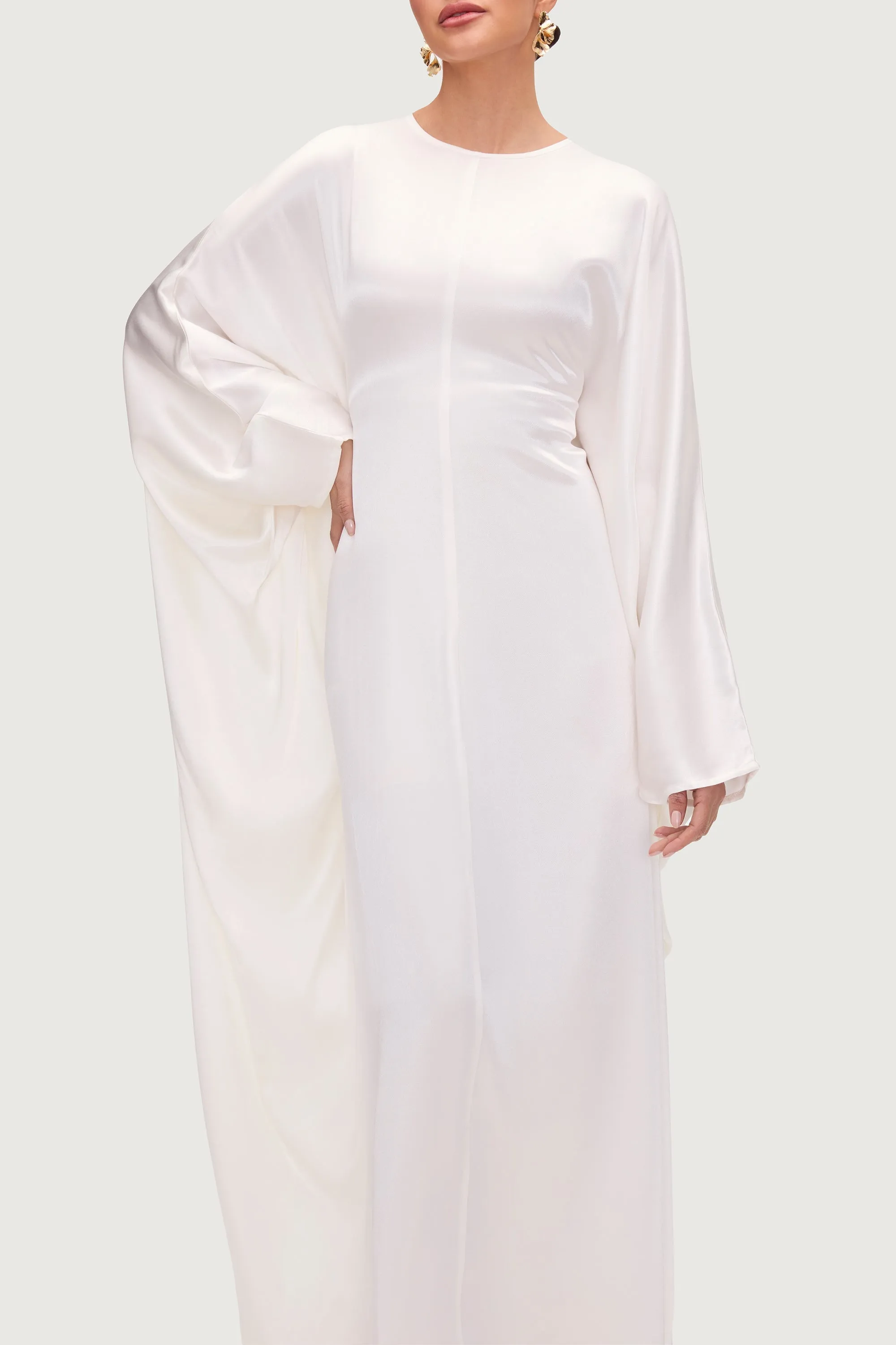 Nayla Silk Butterfly Inner Tie Abaya Dress - White