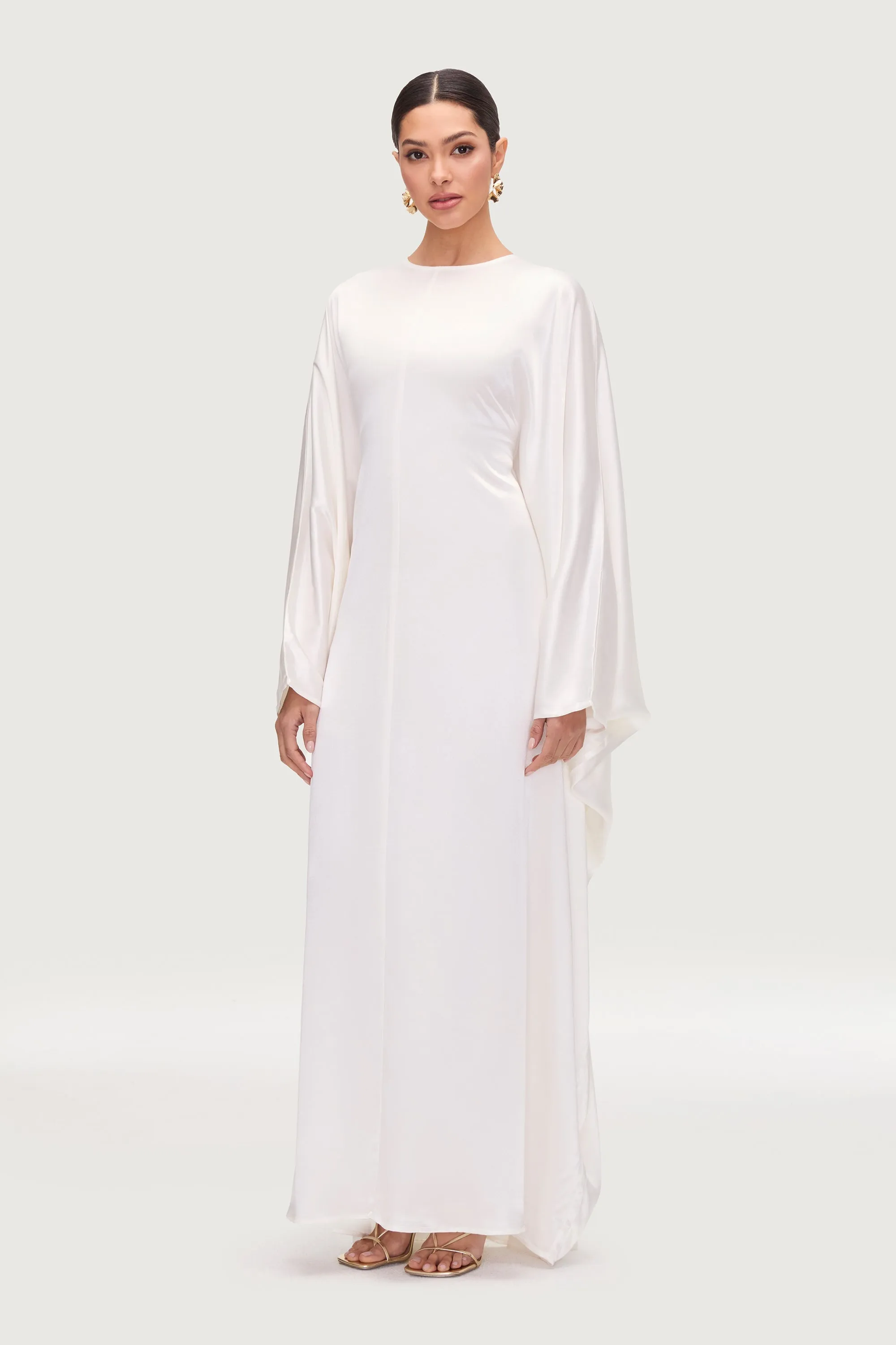Nayla Silk Butterfly Inner Tie Abaya Dress - White