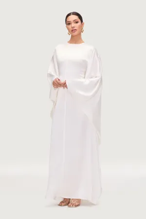 Nayla Silk Butterfly Inner Tie Abaya Dress - White