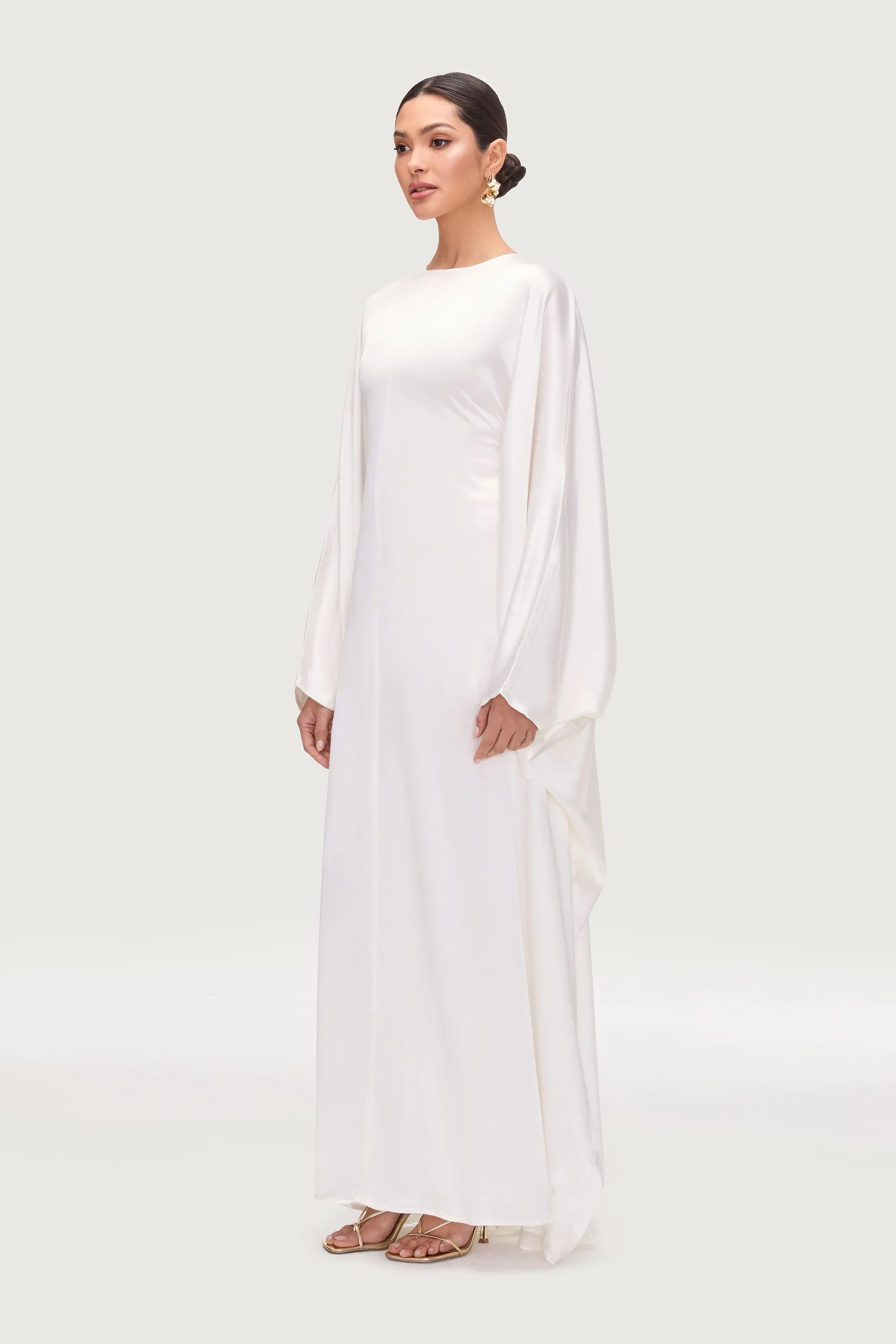 Nayla Silk Butterfly Inner Tie Abaya Dress - White