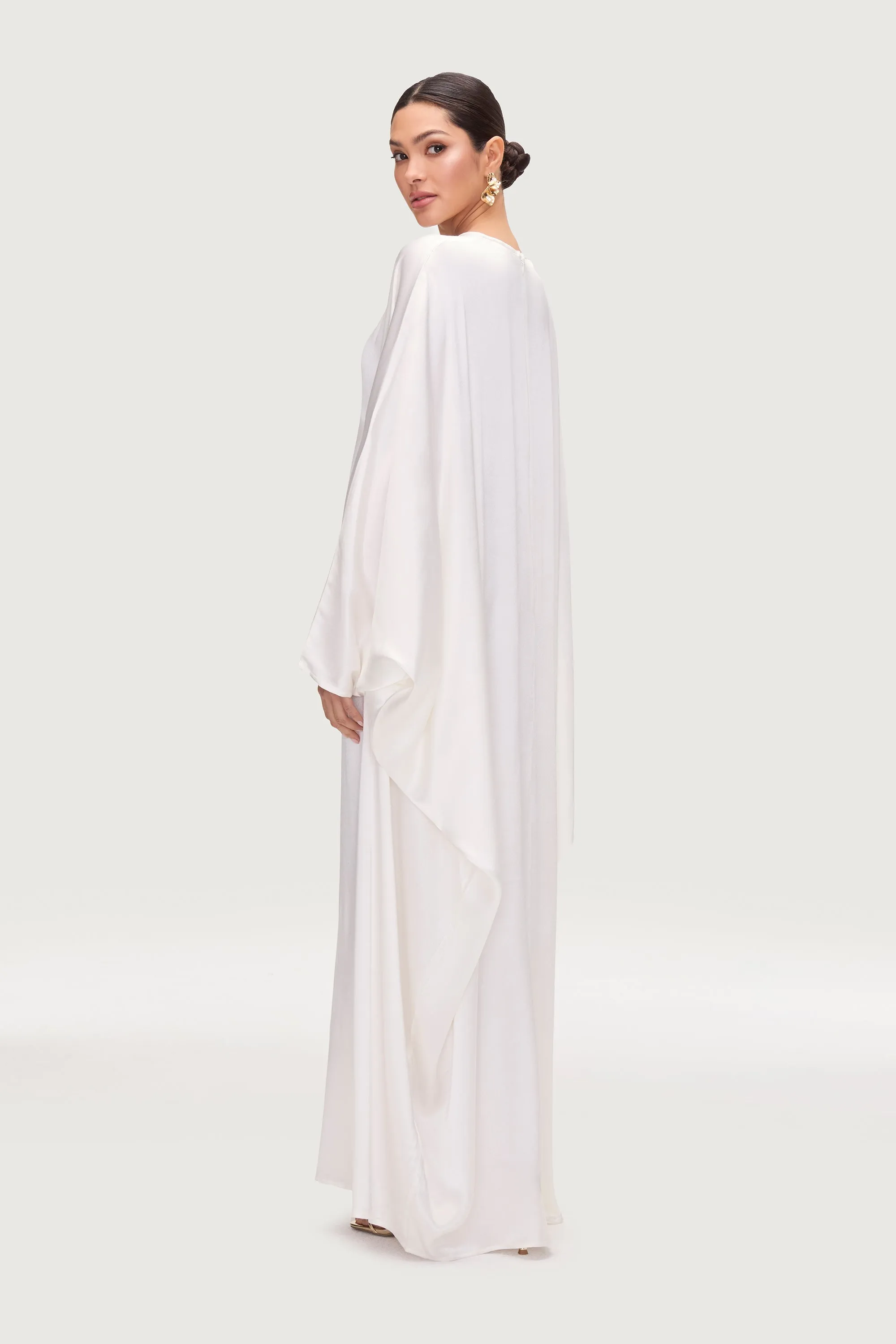 Nayla Silk Butterfly Inner Tie Abaya Dress - White