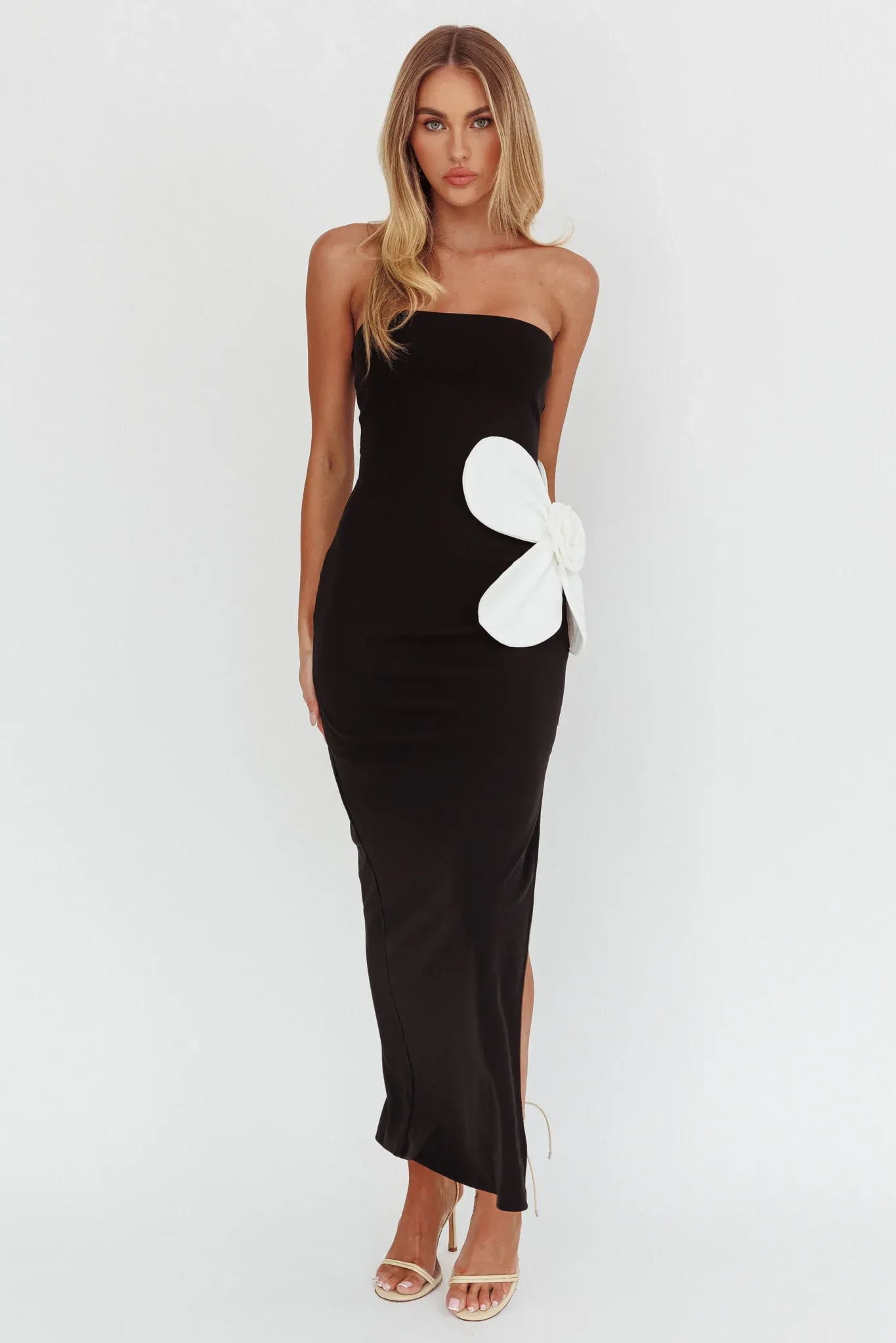 No Competition Oversized Flower Maxi Dress Black