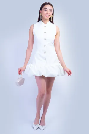 Off White Fitted Drop Waist Bubble Dress
