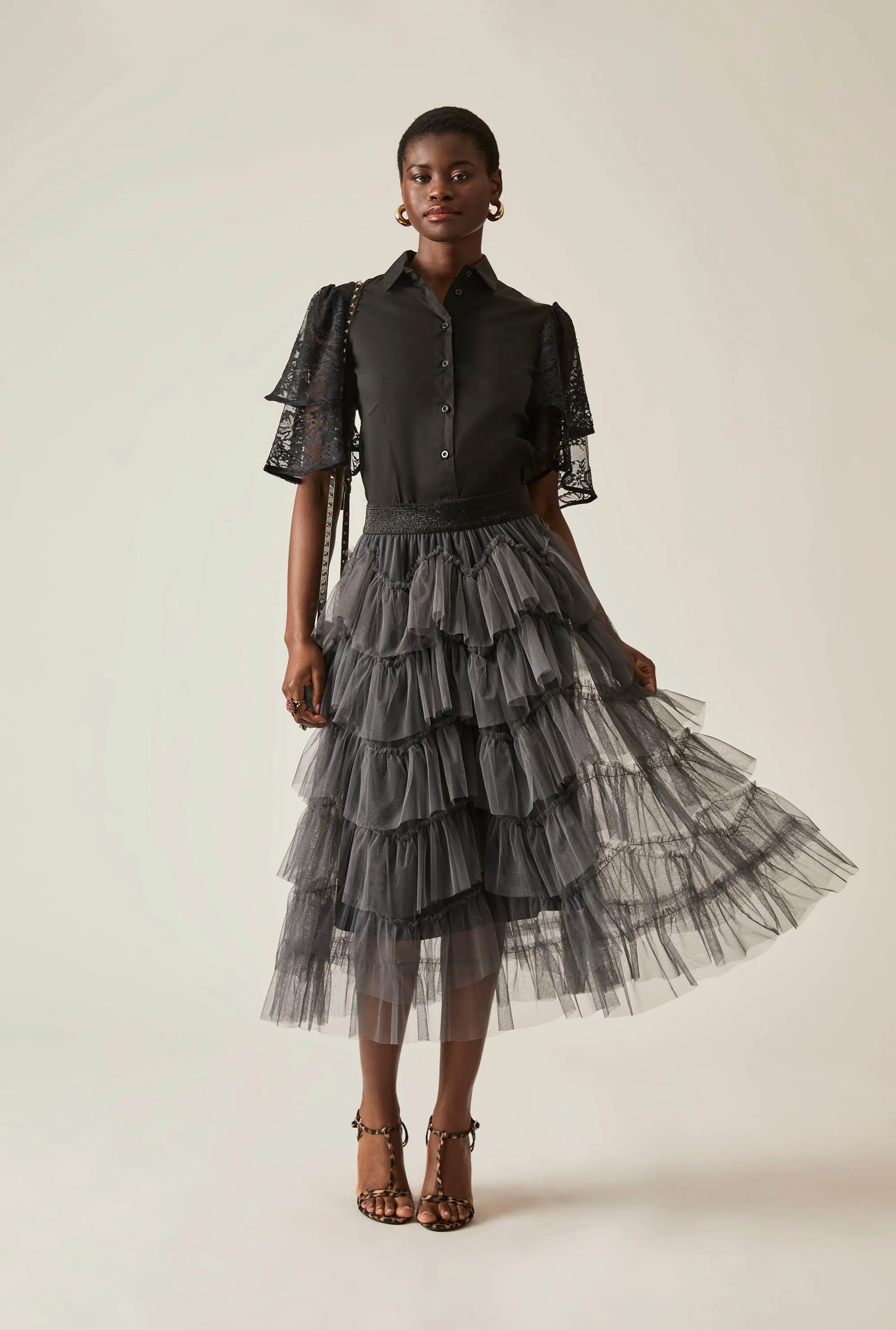 Organza Ruffle Grey Skirt