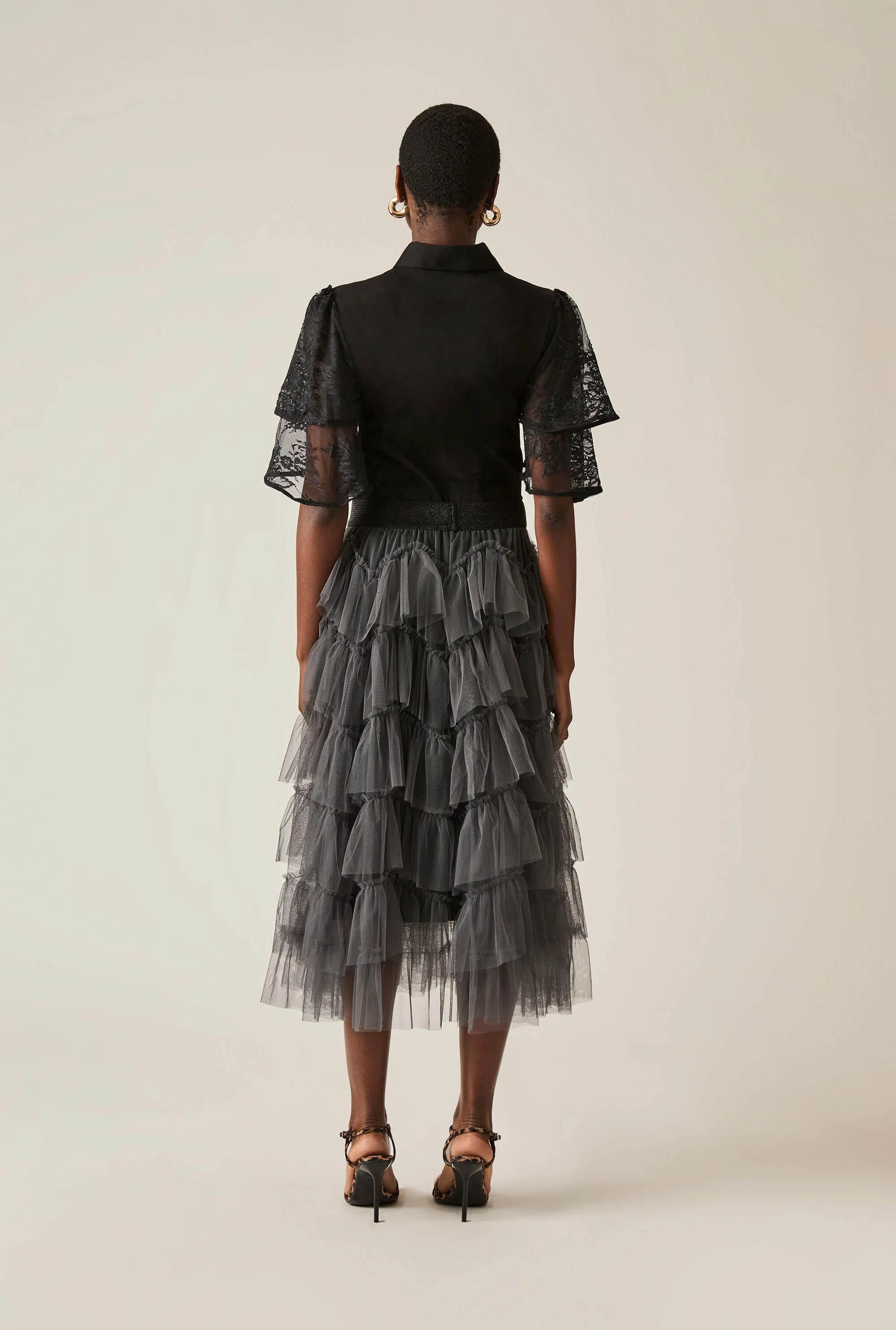 Organza Ruffle Grey Skirt