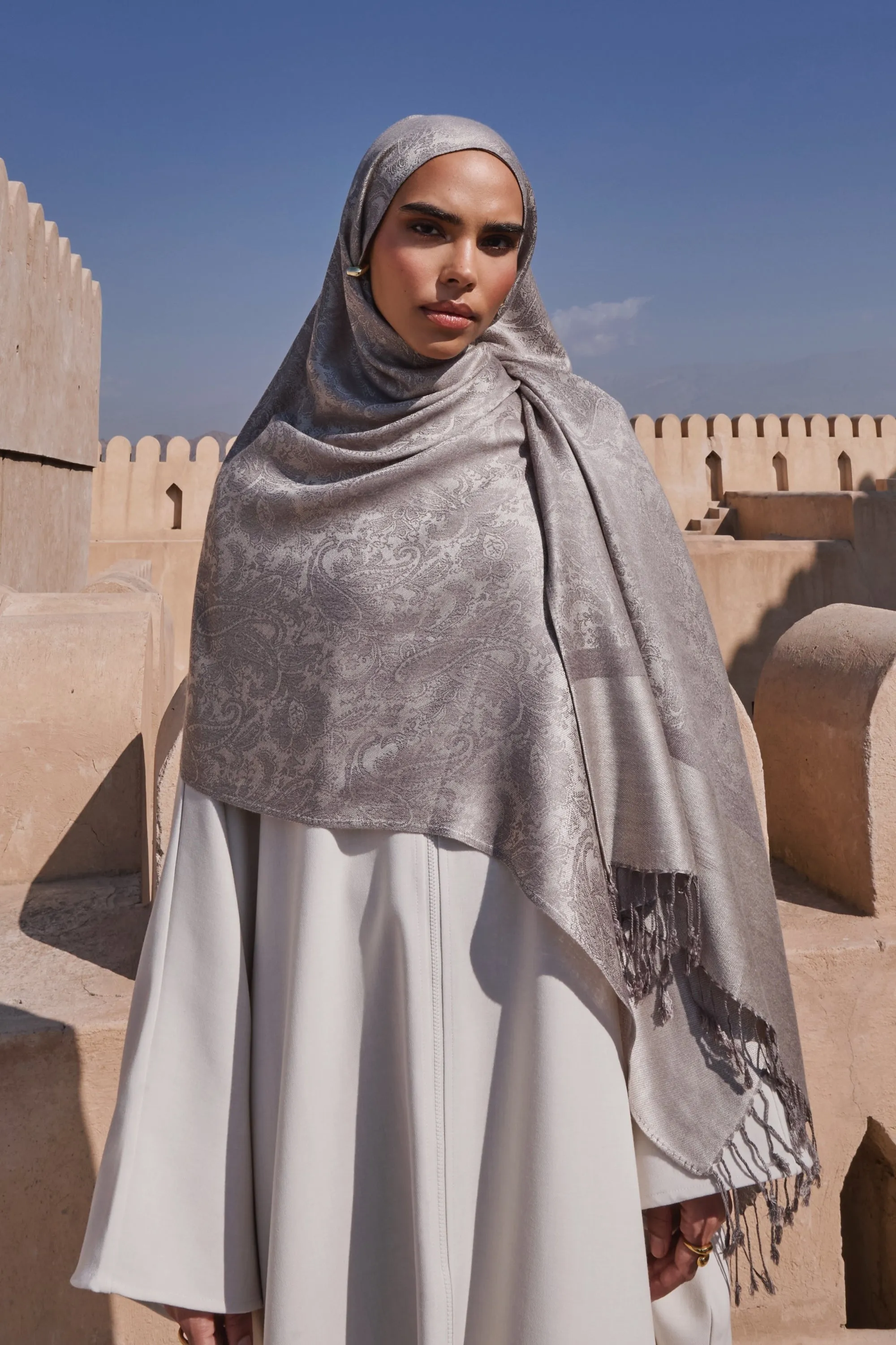 Pashmina Hijab Scarf -  Almond Grey