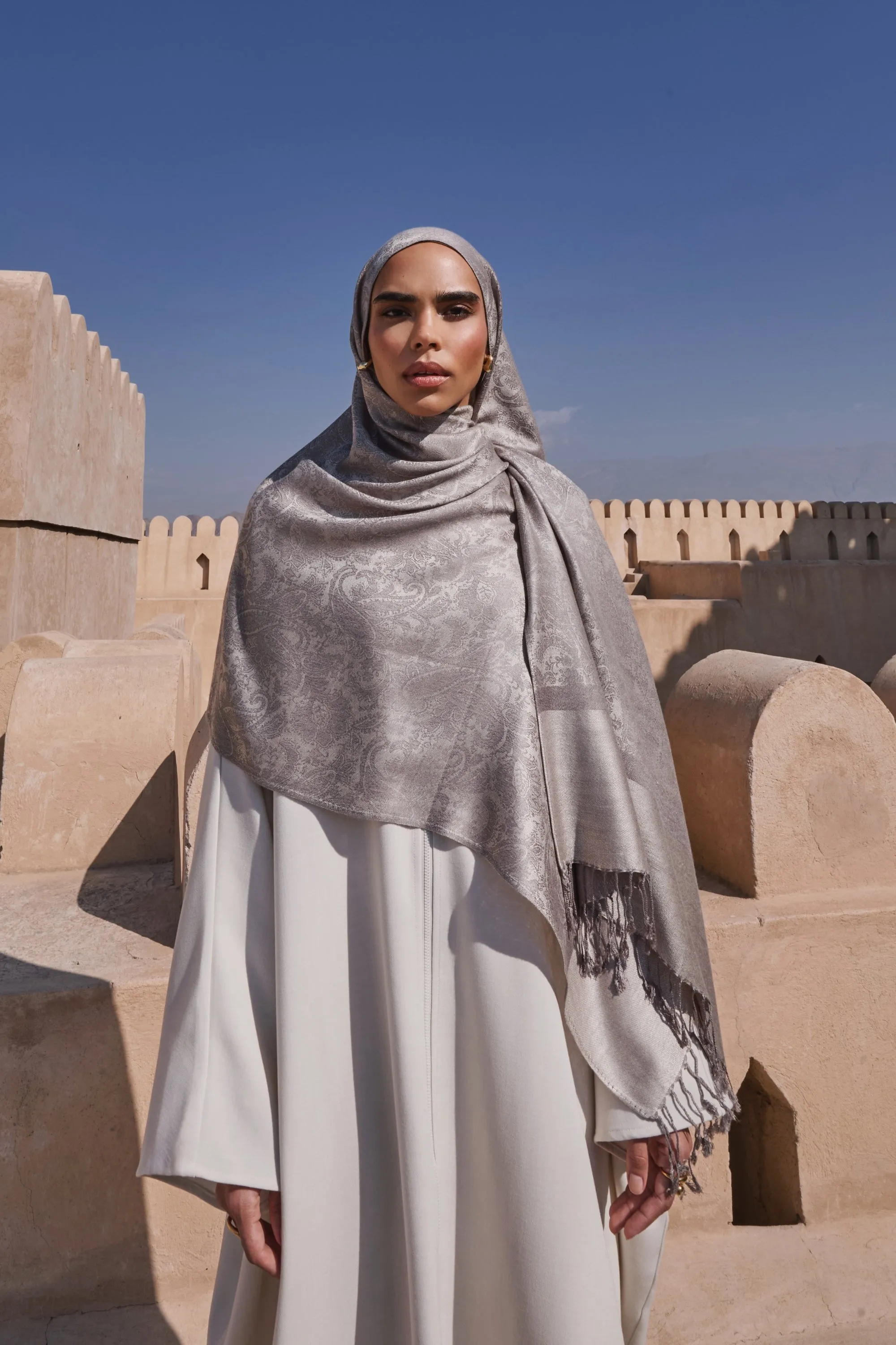 Pashmina Hijab Scarf -  Almond Grey