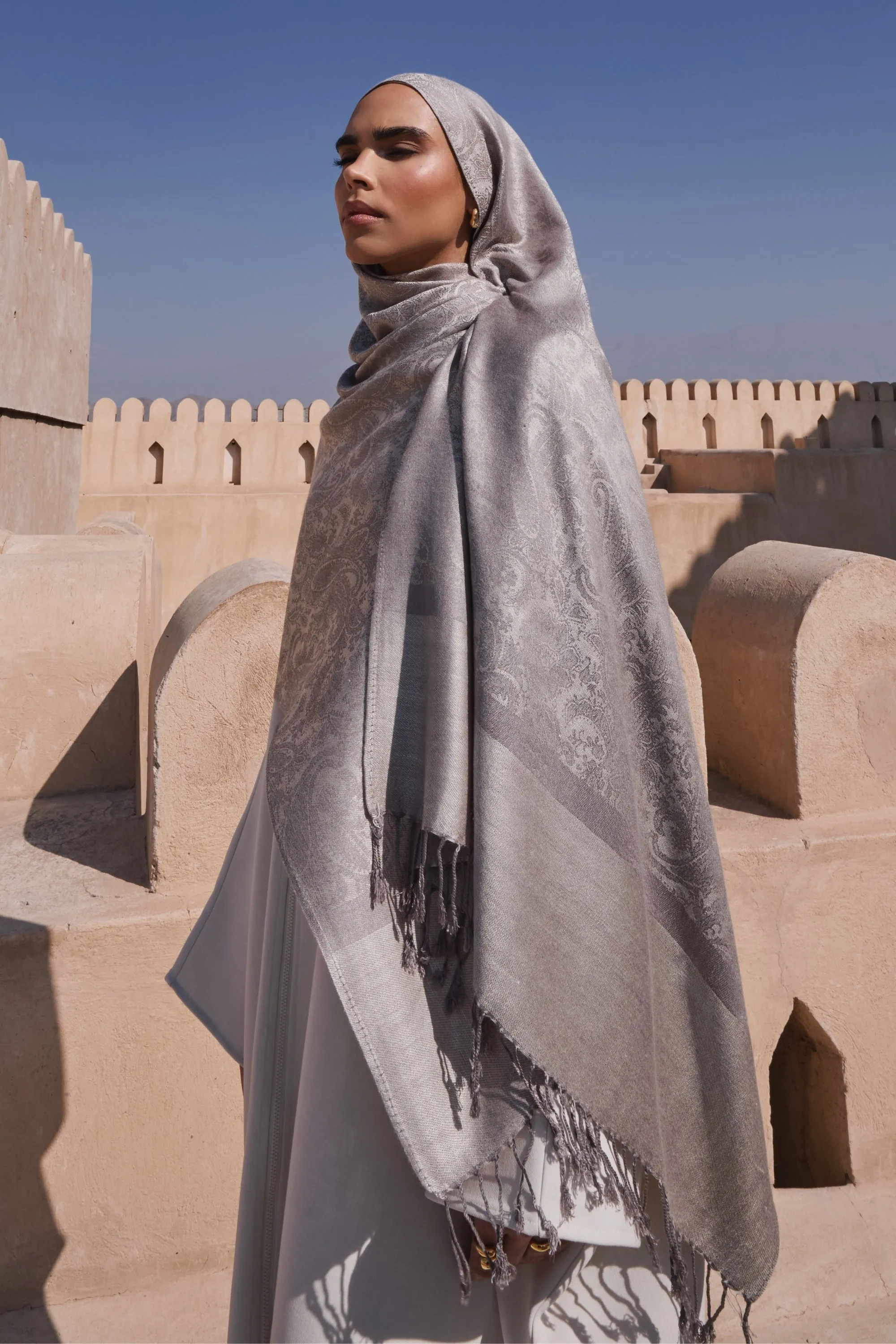 Pashmina Hijab Scarf -  Almond Grey