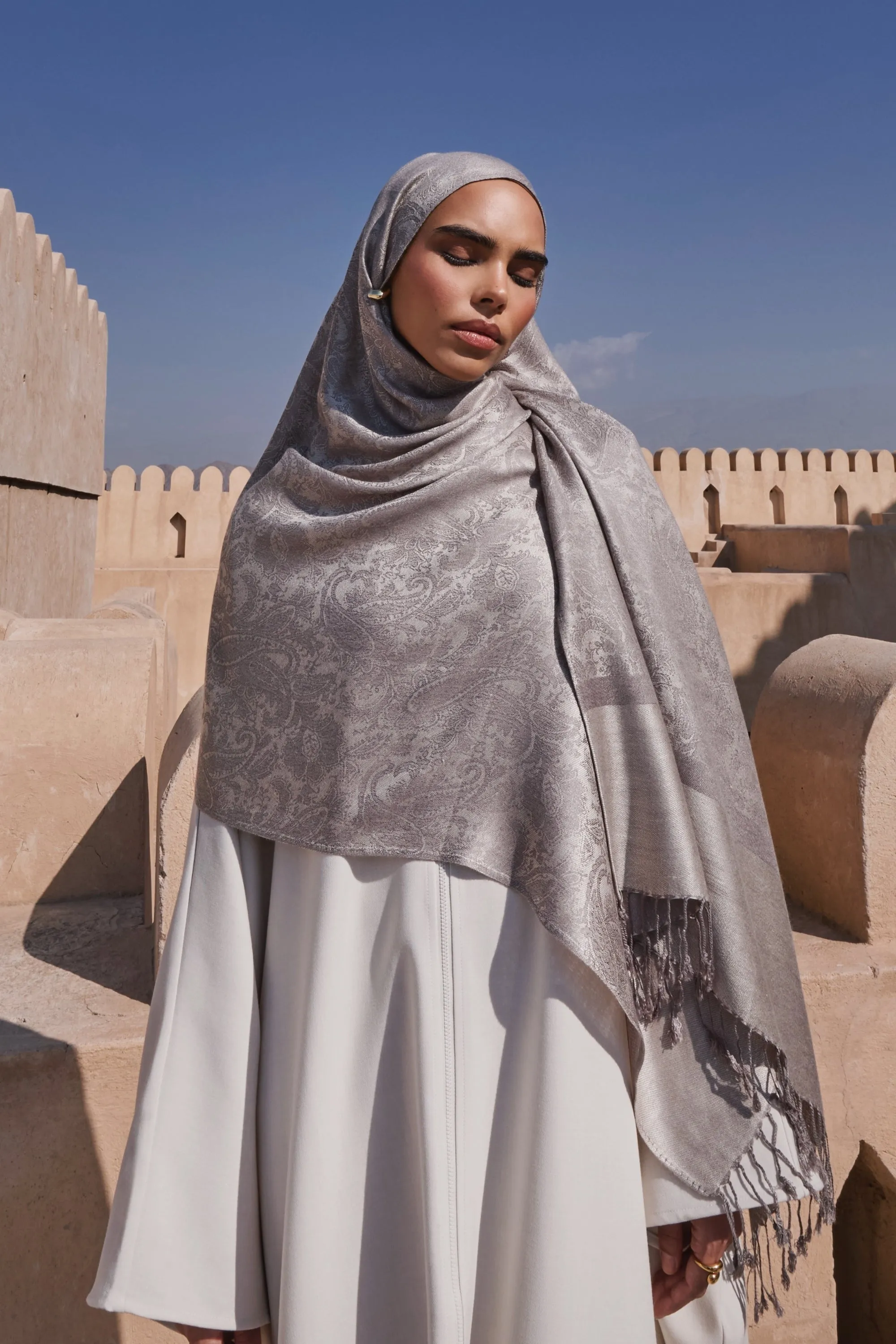Pashmina Hijab Scarf -  Almond Grey