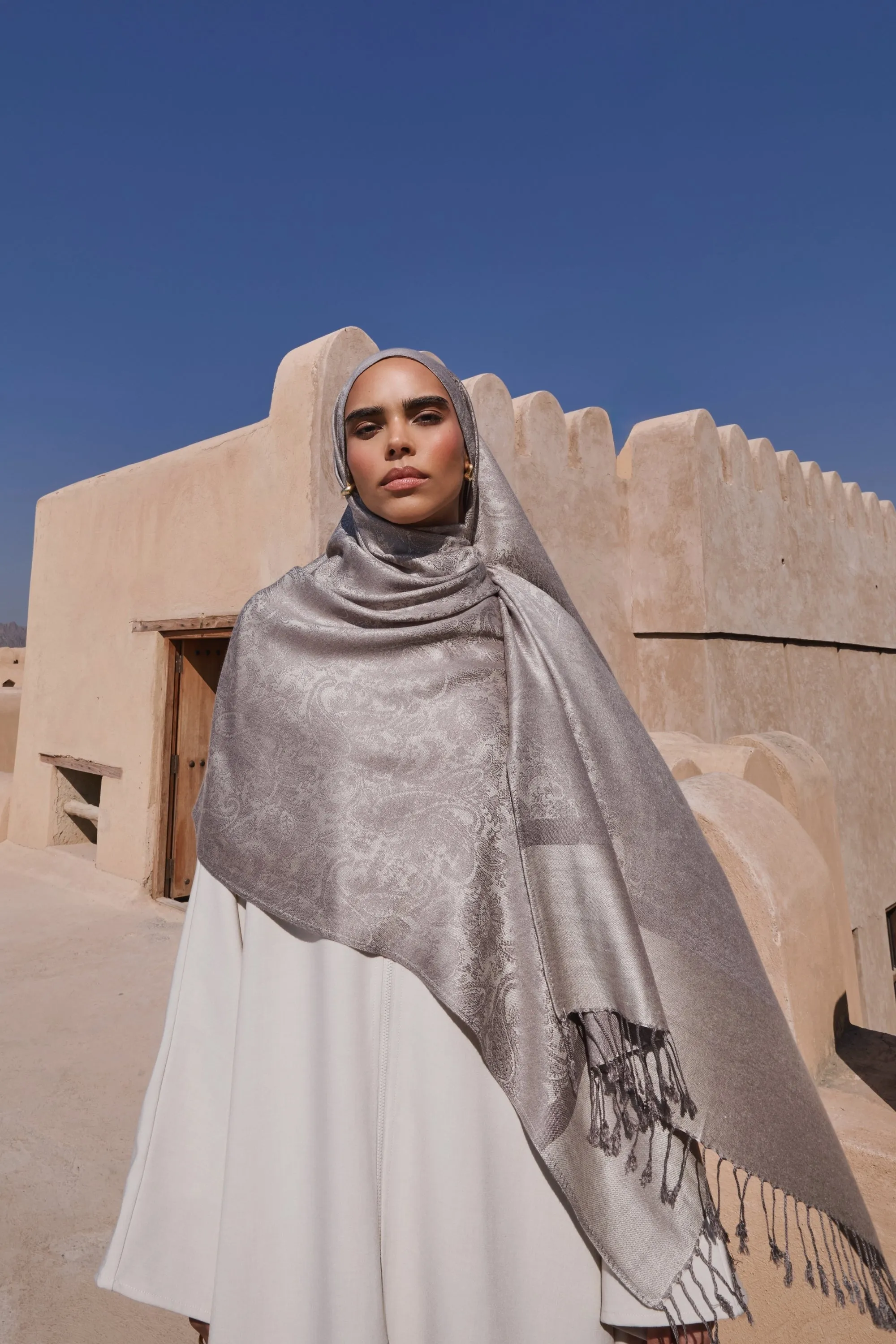 Pashmina Hijab Scarf -  Almond Grey