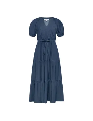 Petite Tiered Puff Sleeve Midi Dress