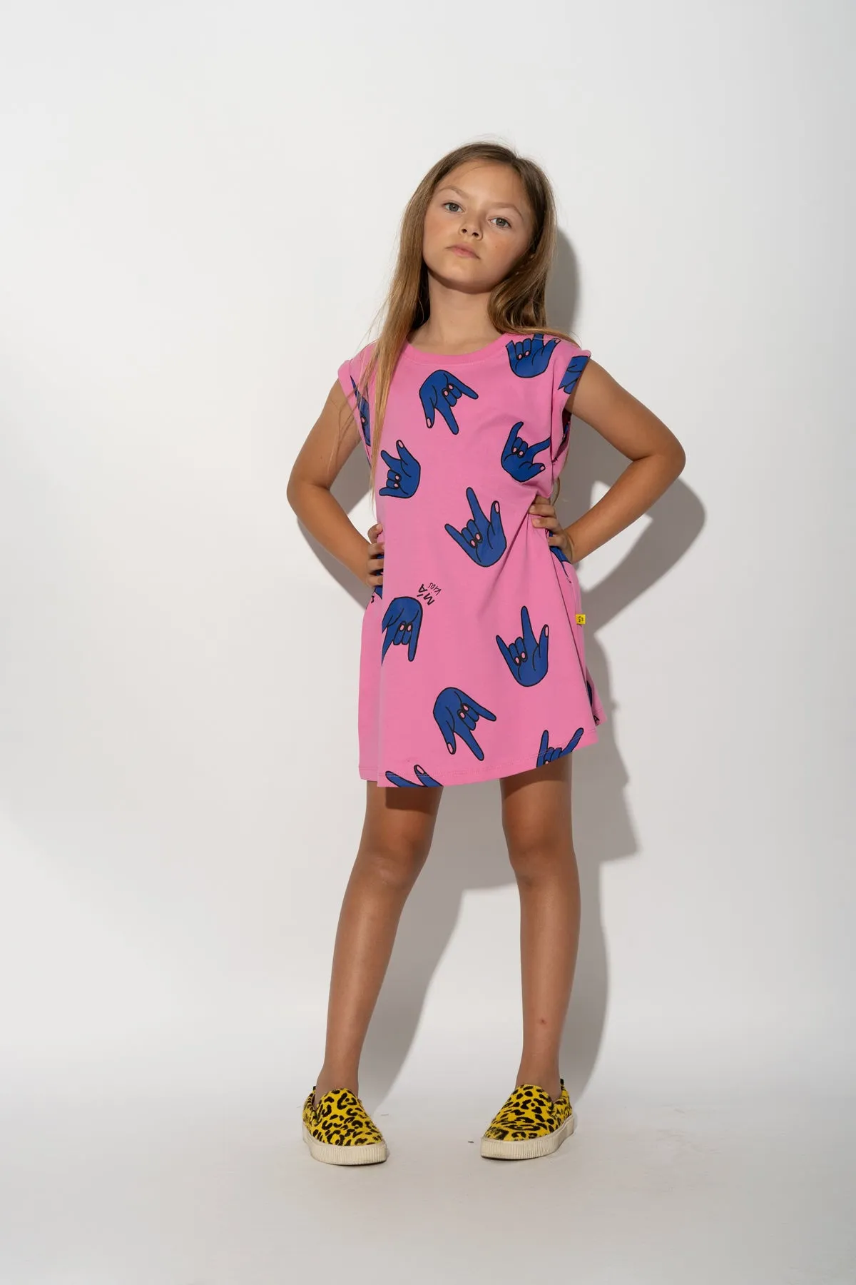 PINK HANDS PRINT T-SHIRT DRESS