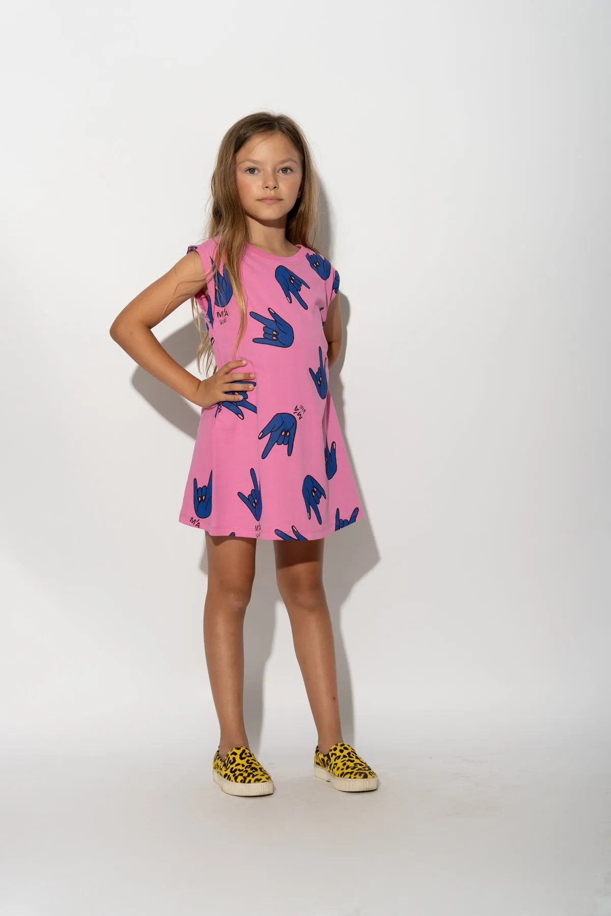 PINK HANDS PRINT T-SHIRT DRESS