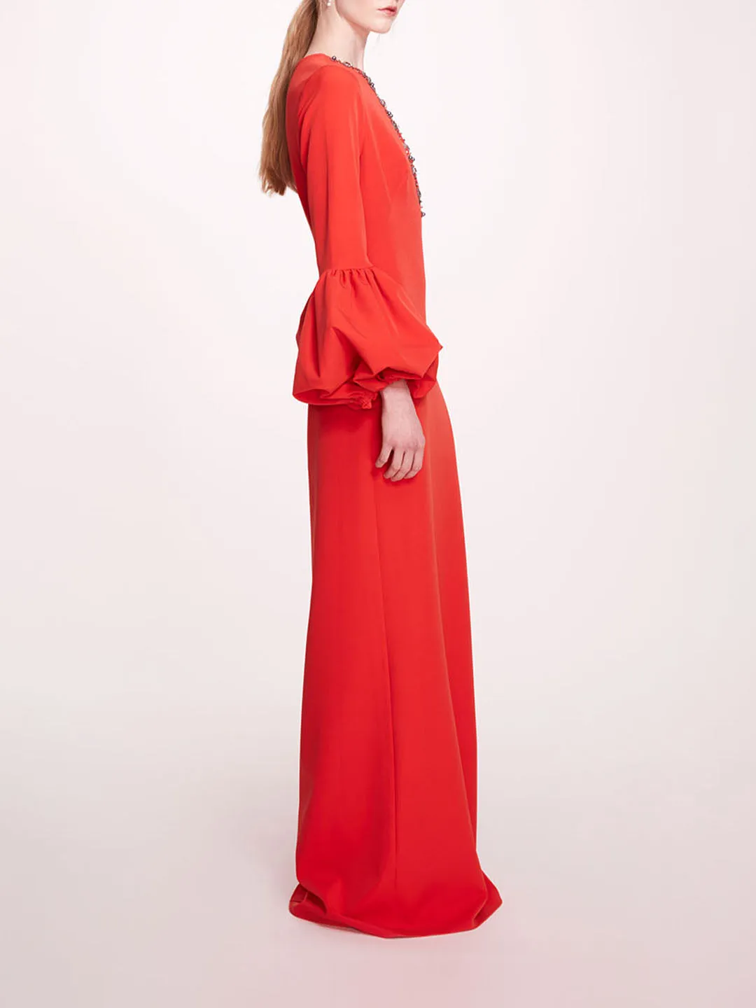 Puffed Sleeve Column Gown