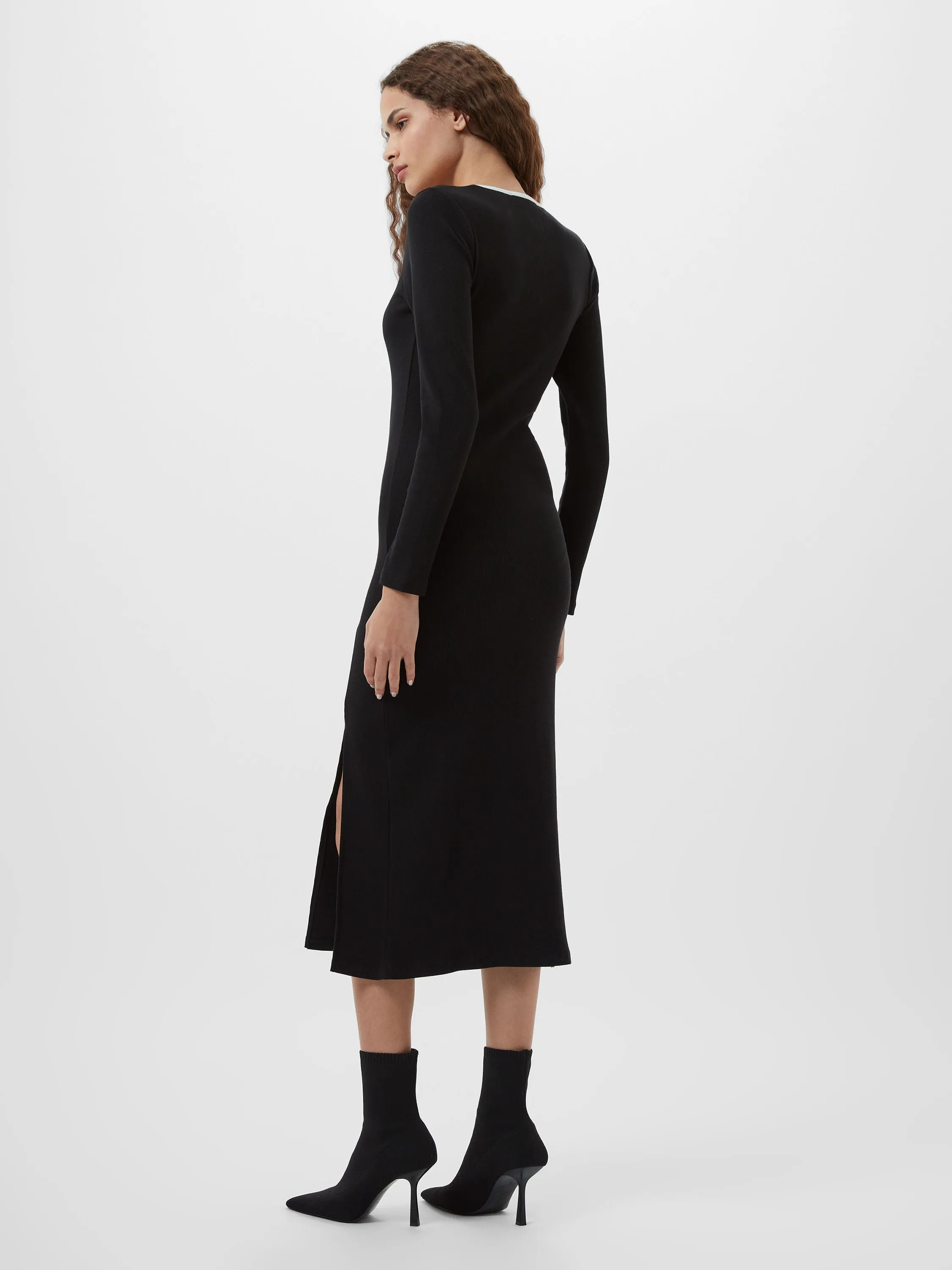 Rassia Rib Square Neck Midi Dress