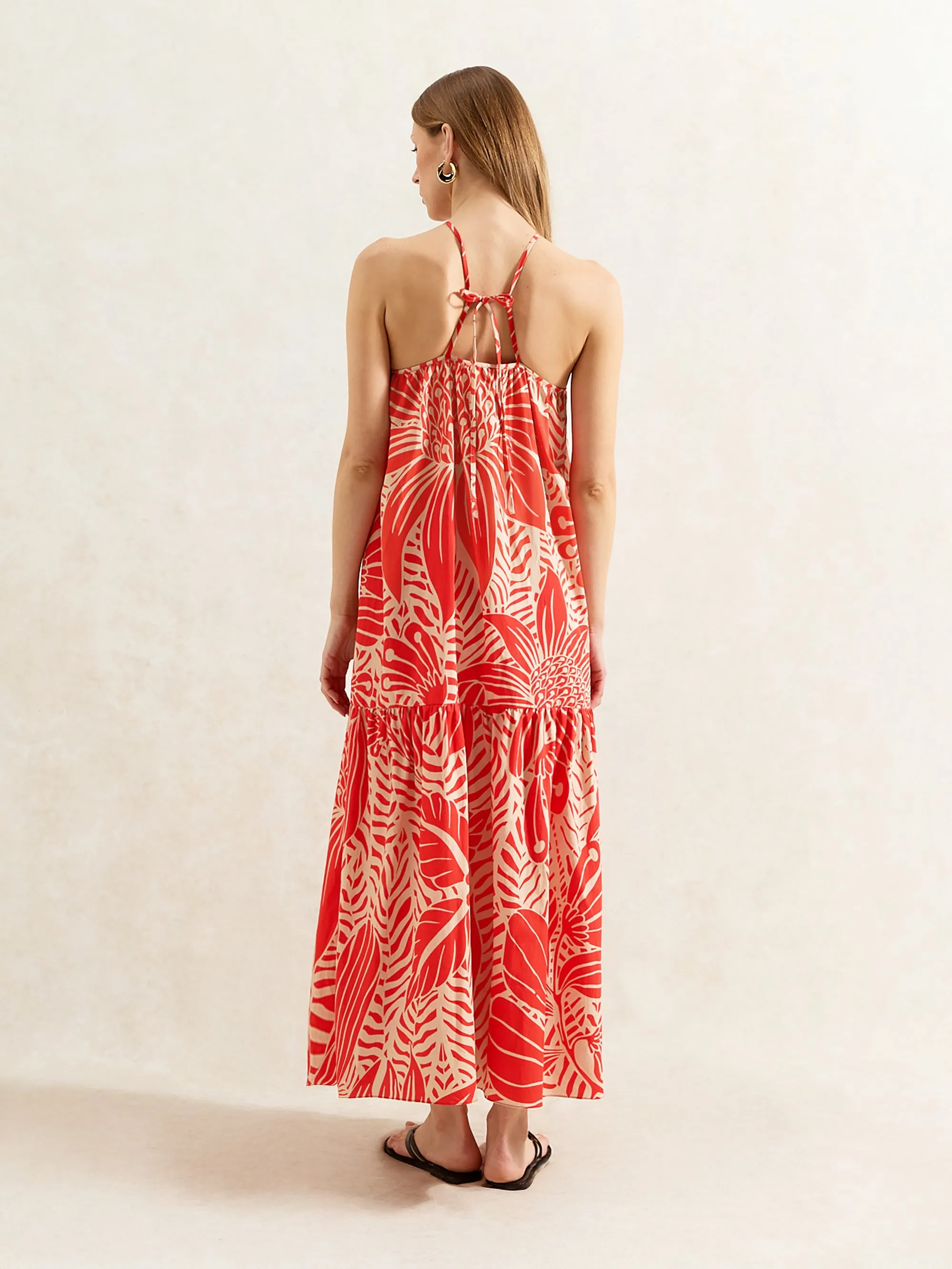 Red Floral Halter Neck Dress