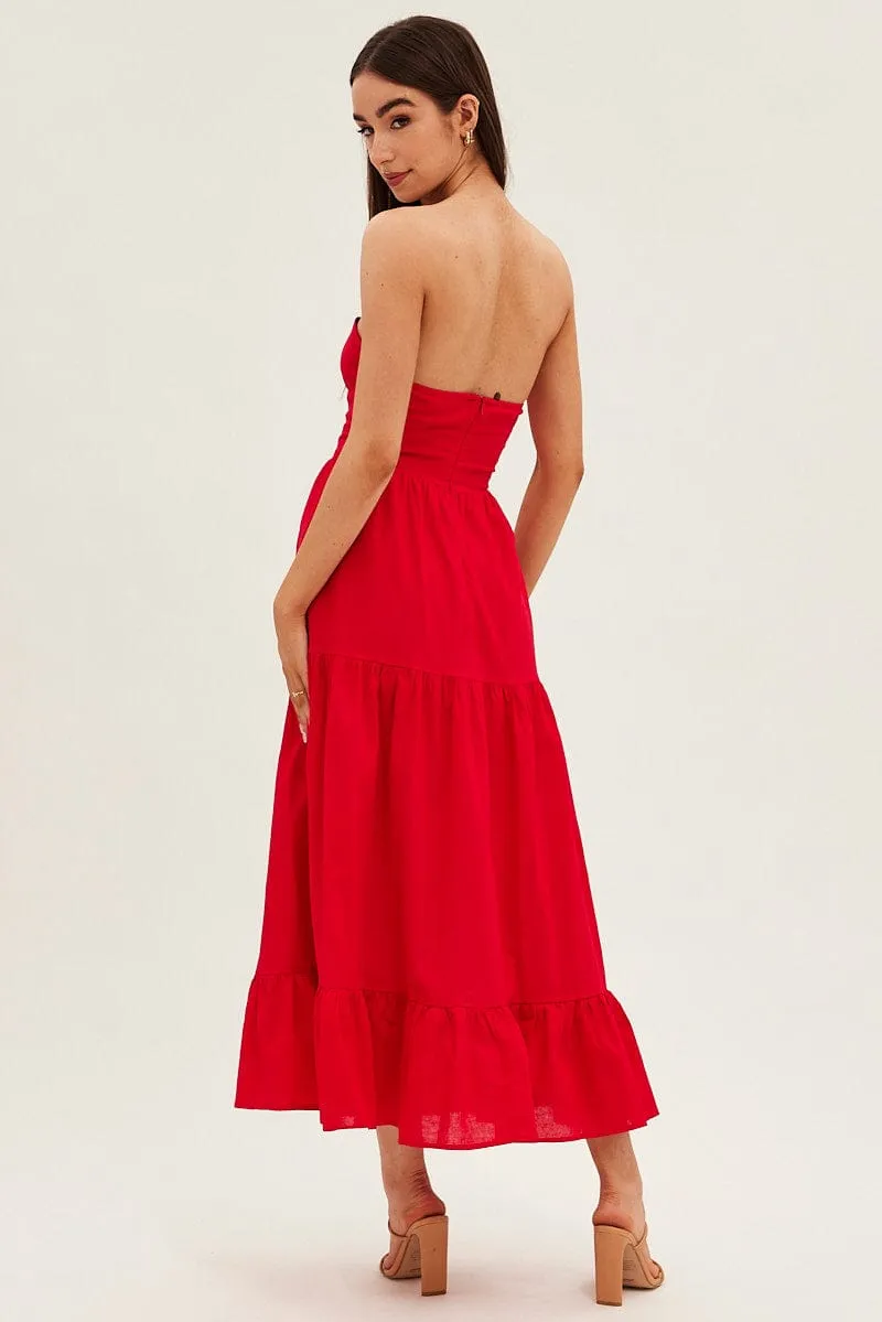 Red Maxi Dress Sleeveless Bandeau Ring Detail