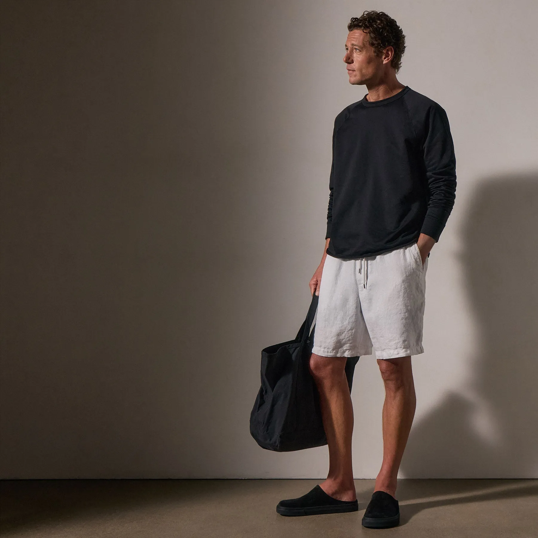Relaxed Fit Linen Short - White