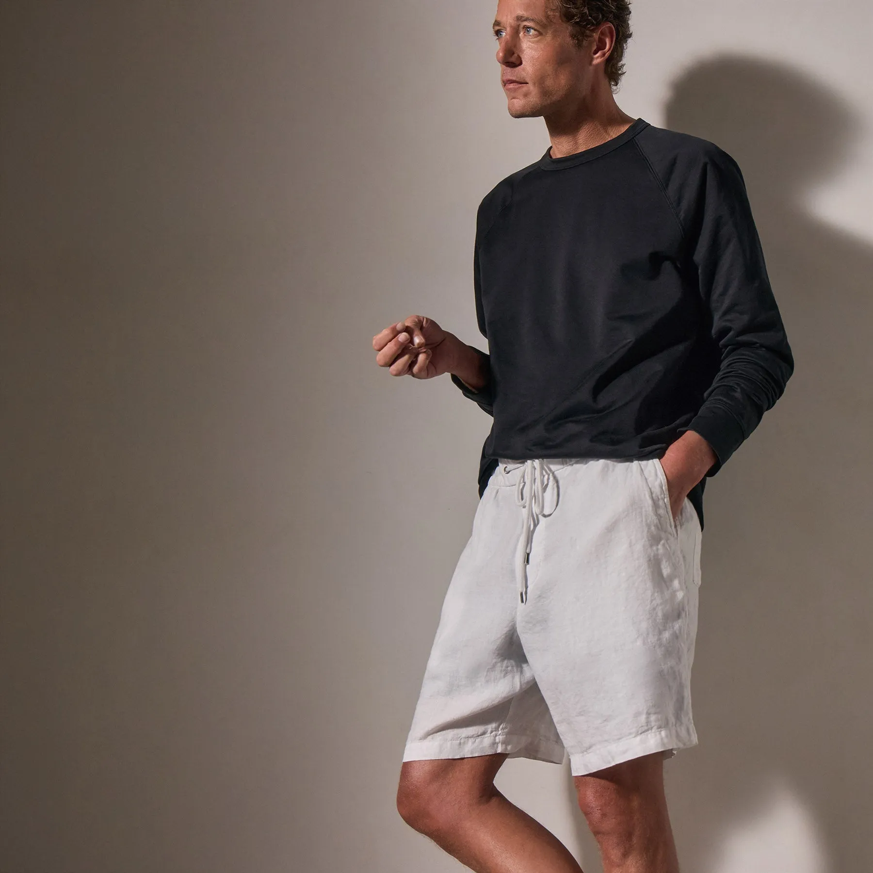 Relaxed Fit Linen Short - White